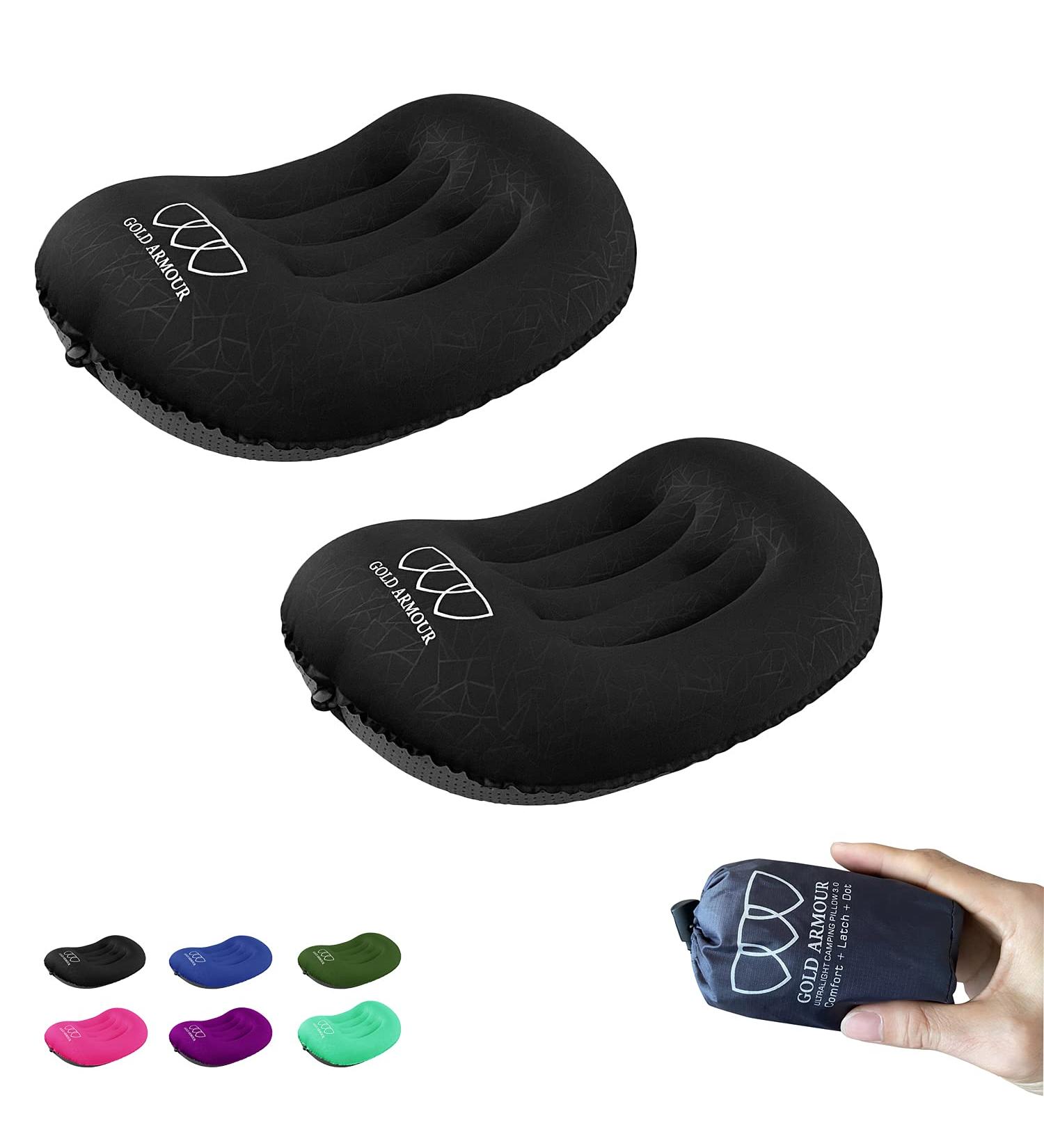 2-PACK Ultralight Inflatable Camping Pillow for Neck and Lumbar Support - Compact & Comfortable Travel Pillows in Black (2-Pack) - Buy Online on GoSupps.com