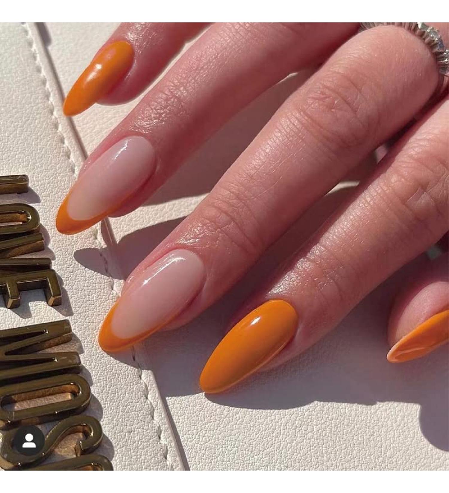 French Tip Press on Nails - Short Press On Nails with Nail Tips Orange almond shaped false nails press on nails Acrylic False Nails Cute Artificial Nails - Buy Online on GoSupps.com