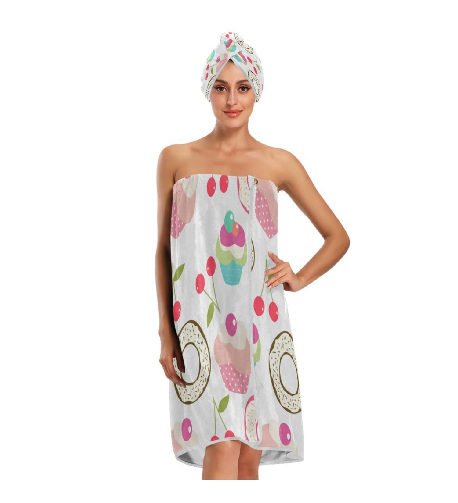 Buy Spa Towel Wrap for Women - Set of 3 Cute Cartoon Cake Cherry Fast Dry Adjustable Closure - Perfect for Spa Days - Buy Online on GoSupps.com