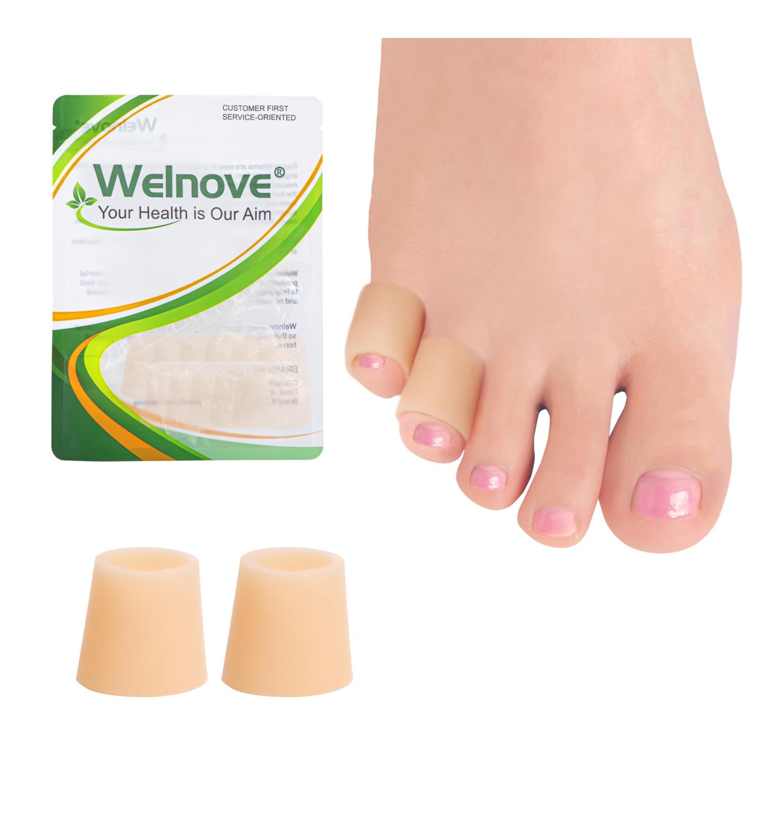 Welnove Pinky Toe Sleeves - 12-Pack Aloe Vera Silicone Protectors for Corns Calluses & Blisters - Soft Gel Cushions for Pain Relief (XSmall Beige - Buy Online on GoSupps.com
