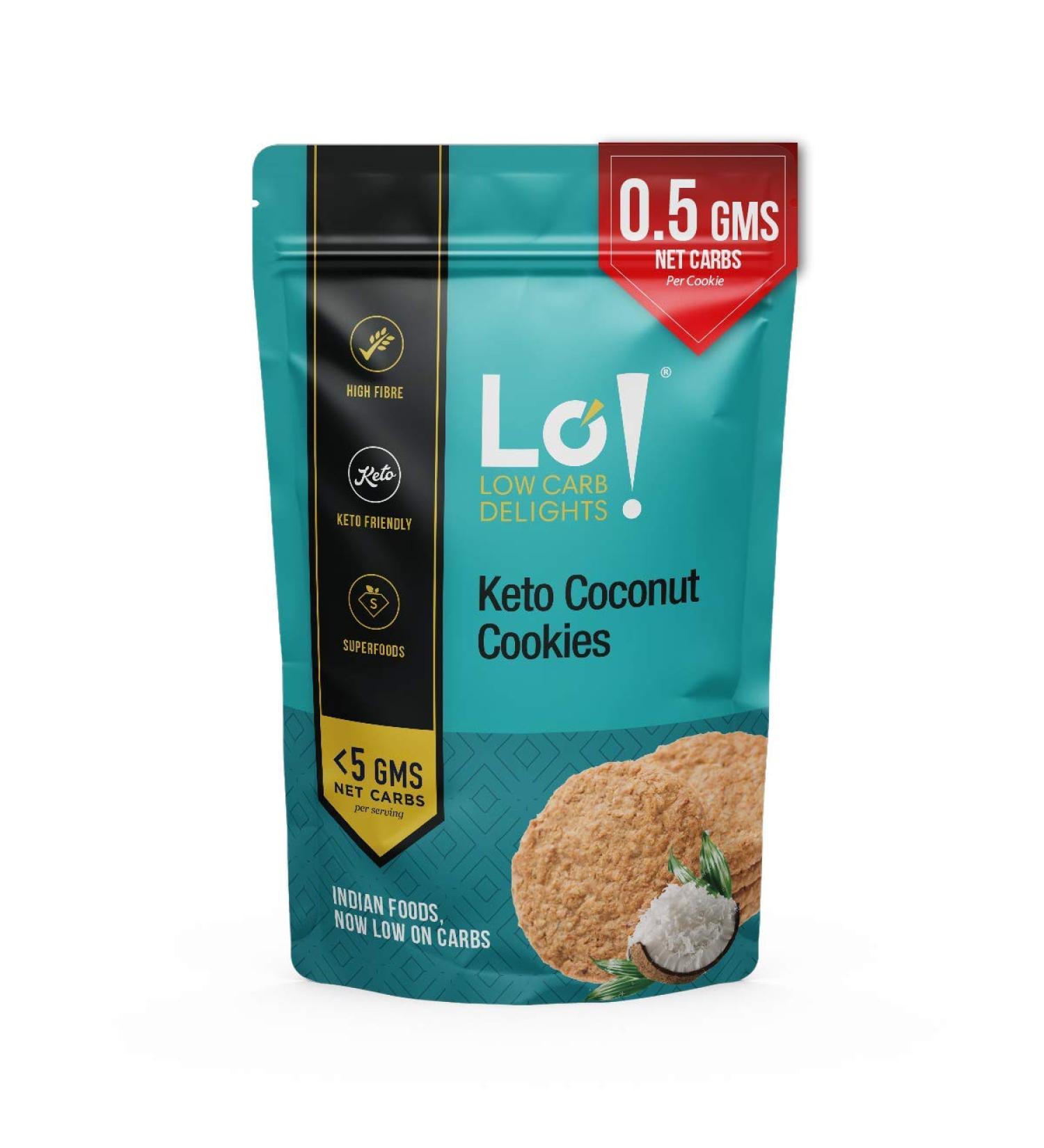 Lo! Low Carb Delights - Keto Coconut Cookies | Only 0.5g Net Carb Per Cookie | Lab Tested Keto Food Products for Keto Diet - 192g - Buy Online on GoSupps.com