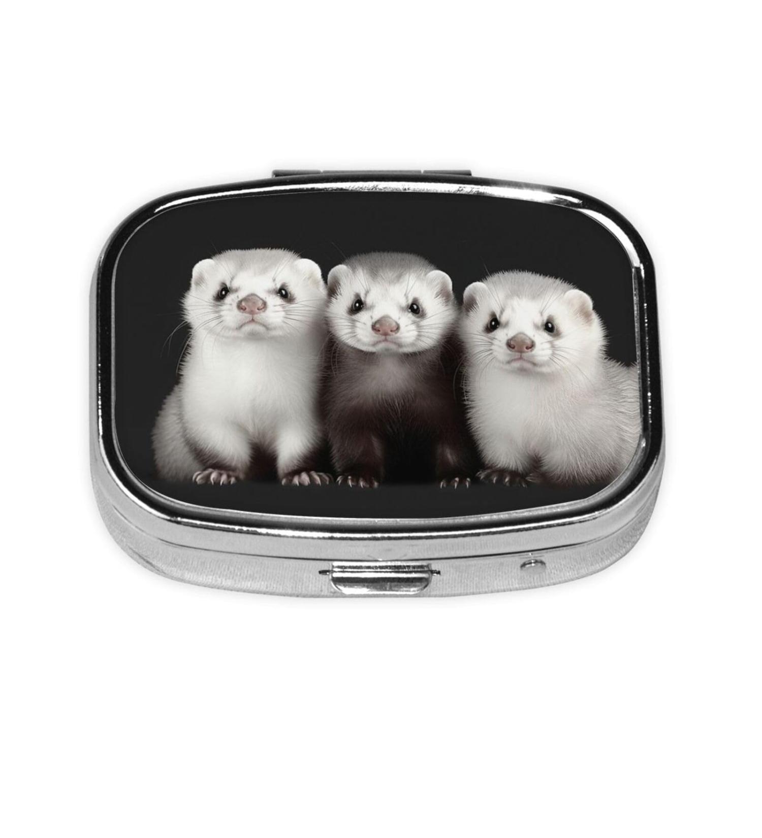 Ferrets Printing Small Pill Case | 2 Compartment Travel Pill Organizer | Cute Pill Box for Purse & Gifts - Buy Online on GoSupps.com