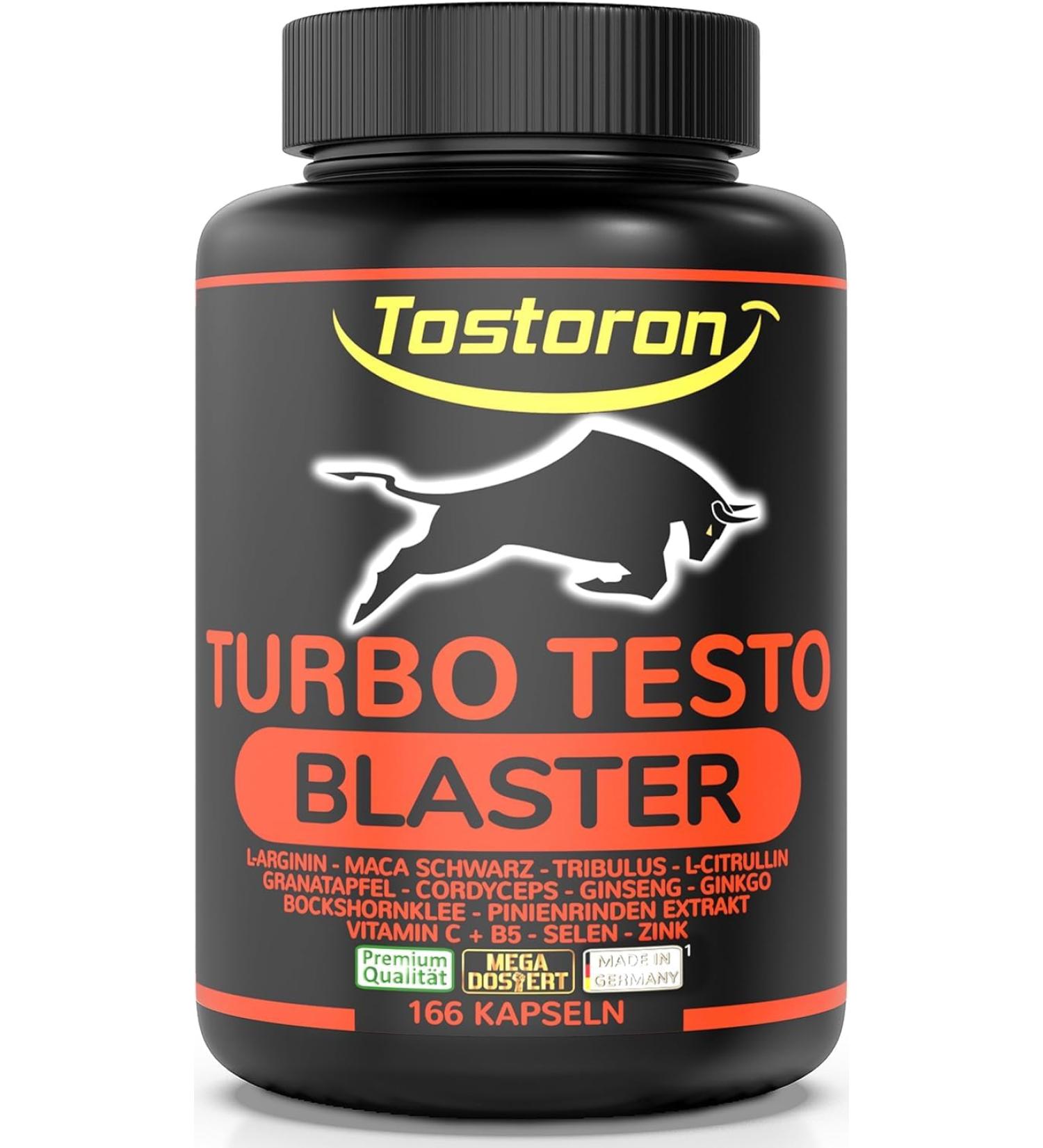 Tostoron Turbo Testo Blaster - 166 Capsules with Maca L-Arginine Tribulus & More | Boost Testosterone & Vitality | International Shipping Available - Buy Online on GoSupps.com