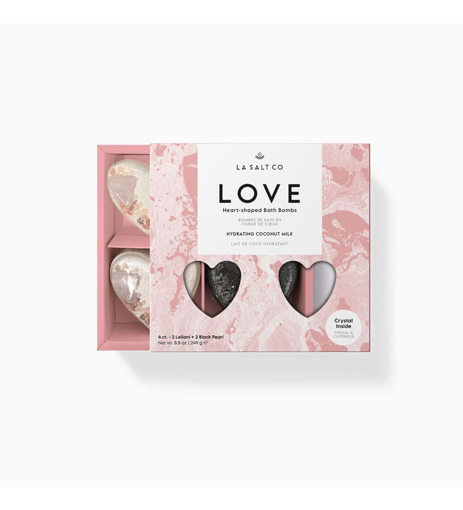 Crystal Heart Bath Bomb Gift Set - Jasmine, Vanilla, Plumeria | Set of 4 | Made in USA with Natural Ingredients & Essential Oils - Cruelty-Free - Buy Online on GoSupps.com