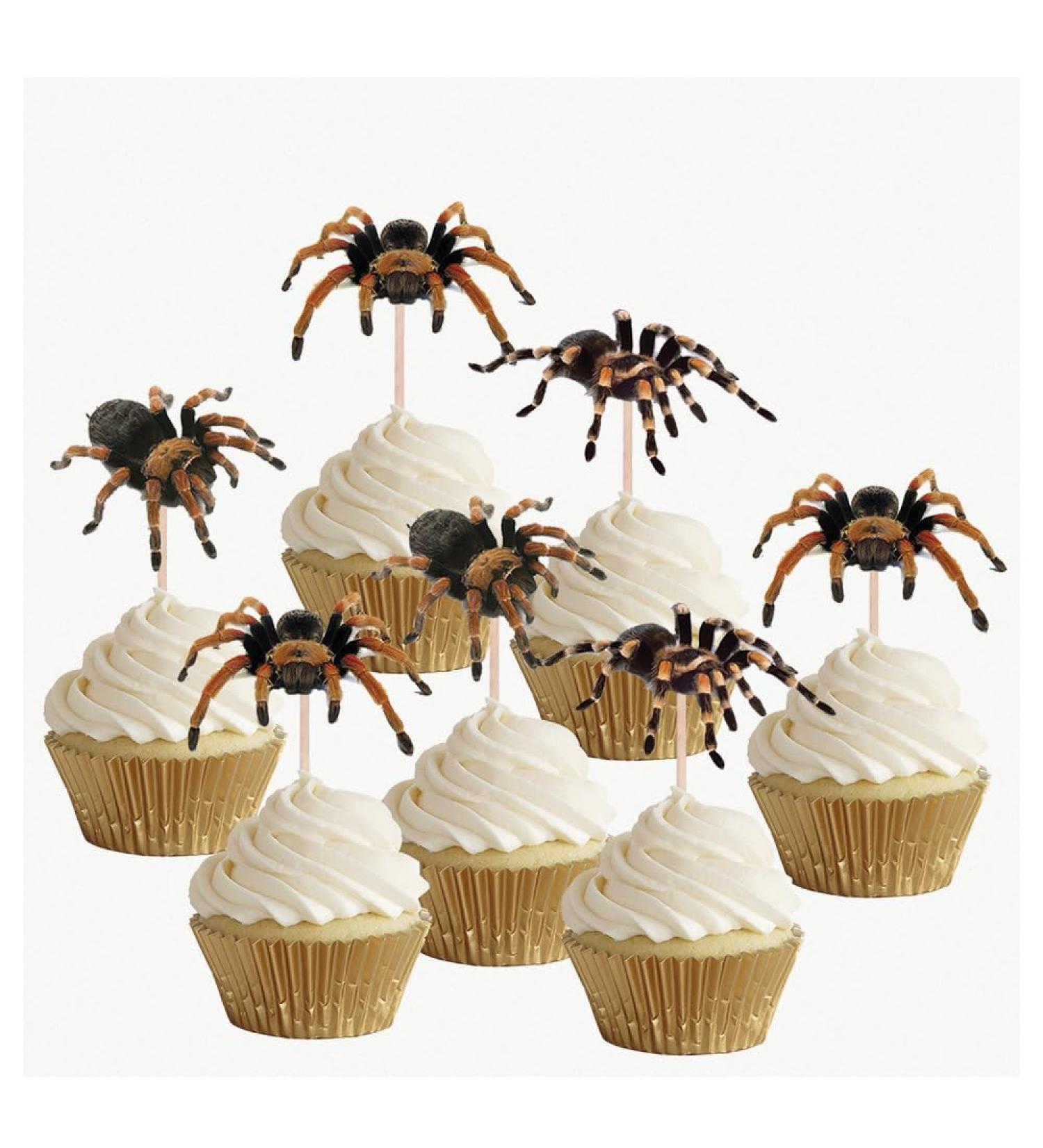 Halloween Tarantula Spiders Cupcake Toppers Party Food Decorations Sticks Picks (24 Pack) - Buy Online on GoSupps.com