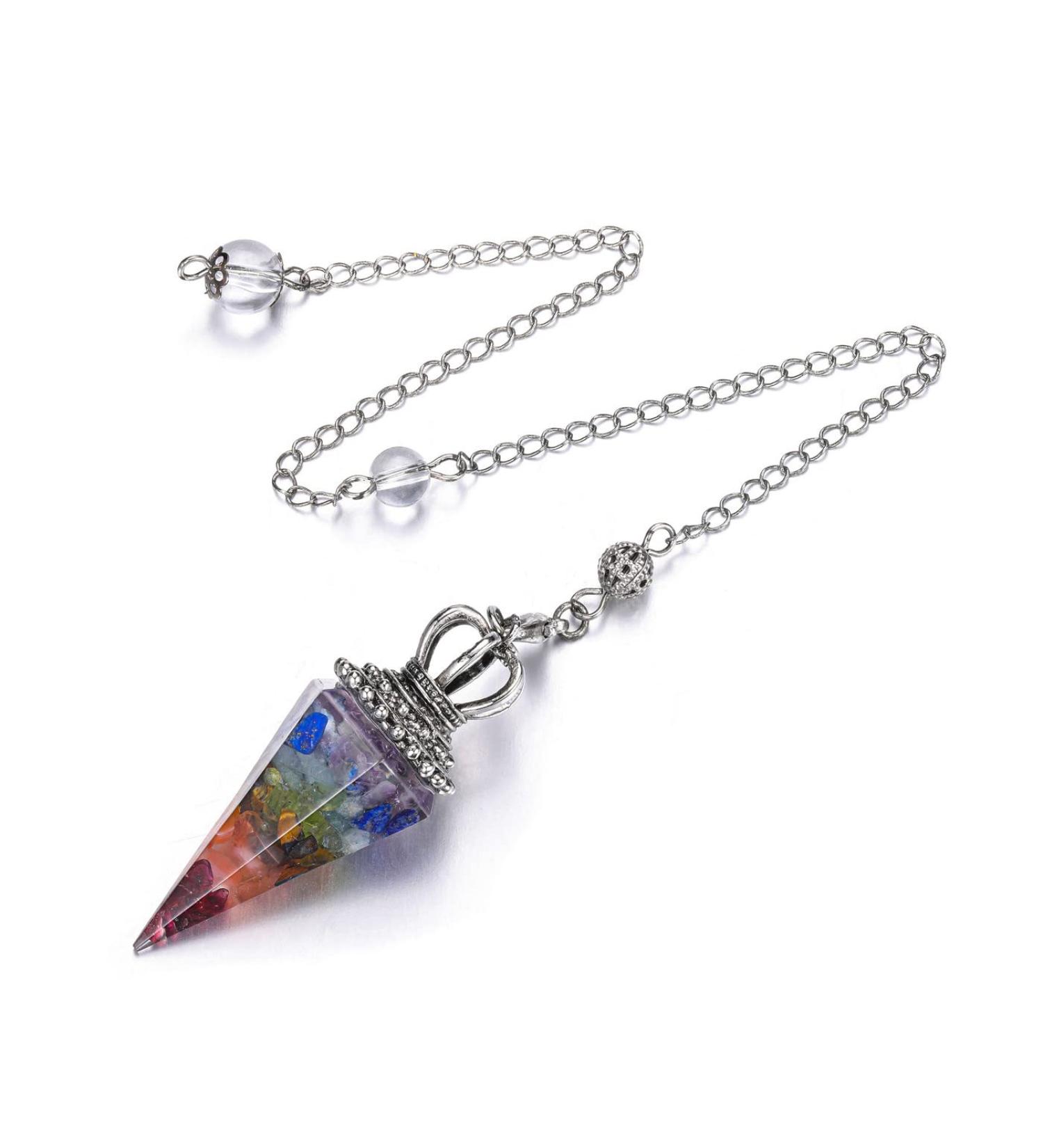 JOVIVI Pendulum Crystal 7 Chakra Dowsing Crystals Pendulum Divination Scrying Healing Crystal Gemstone Quartz Stone Pendant for Reiki Grid Meditation Witchcraft Wicca 7 Chakra Crystal Pendulum - Buy Online on GoSupps.com