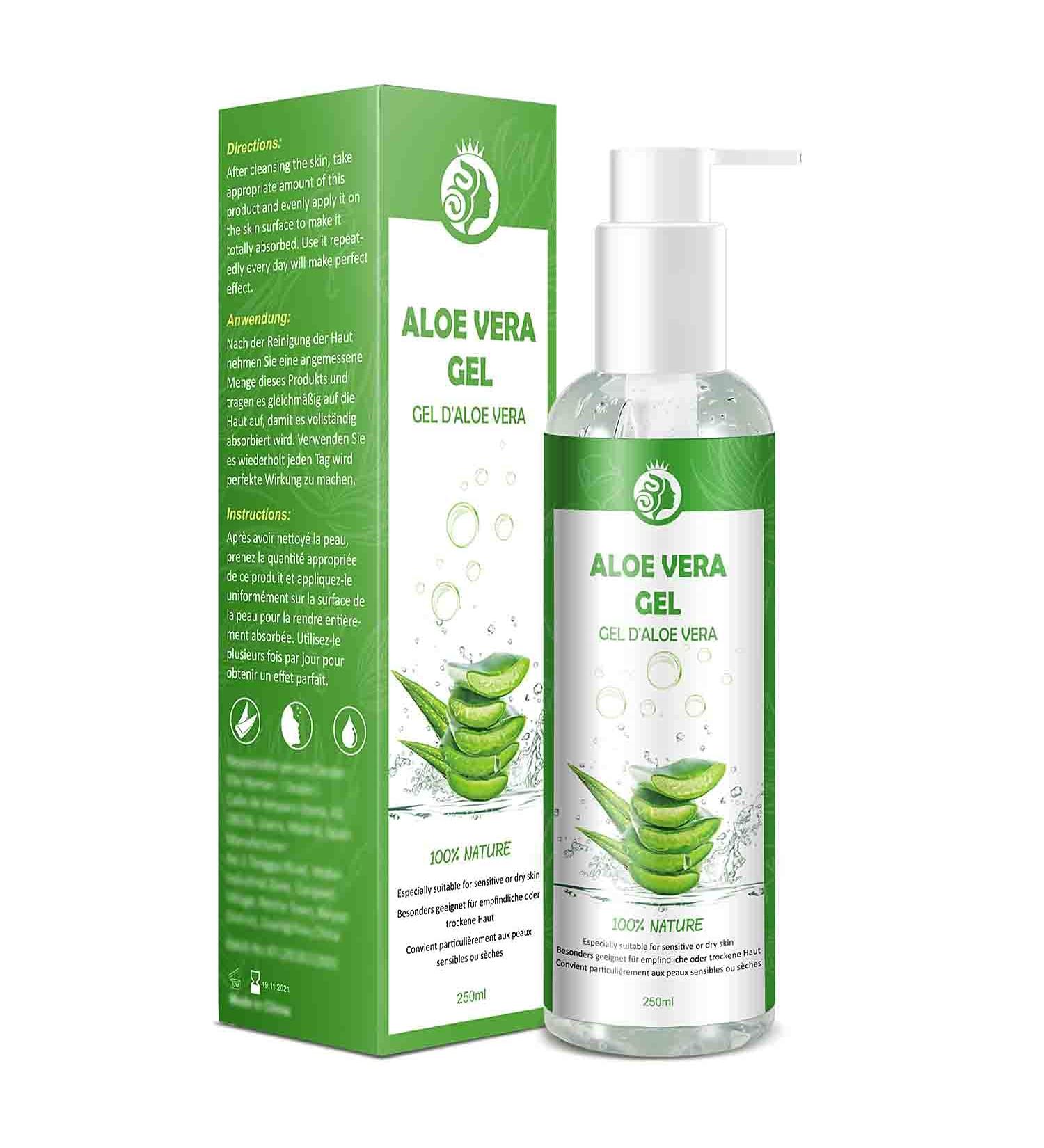 Aloe Vera Gel 100% Pure - Natural Moisturizing Cream for Face Hair & Body - Soothing Relief for Dry Skin & Sunburn - 250ml - Buy Online on GoSupps.com
