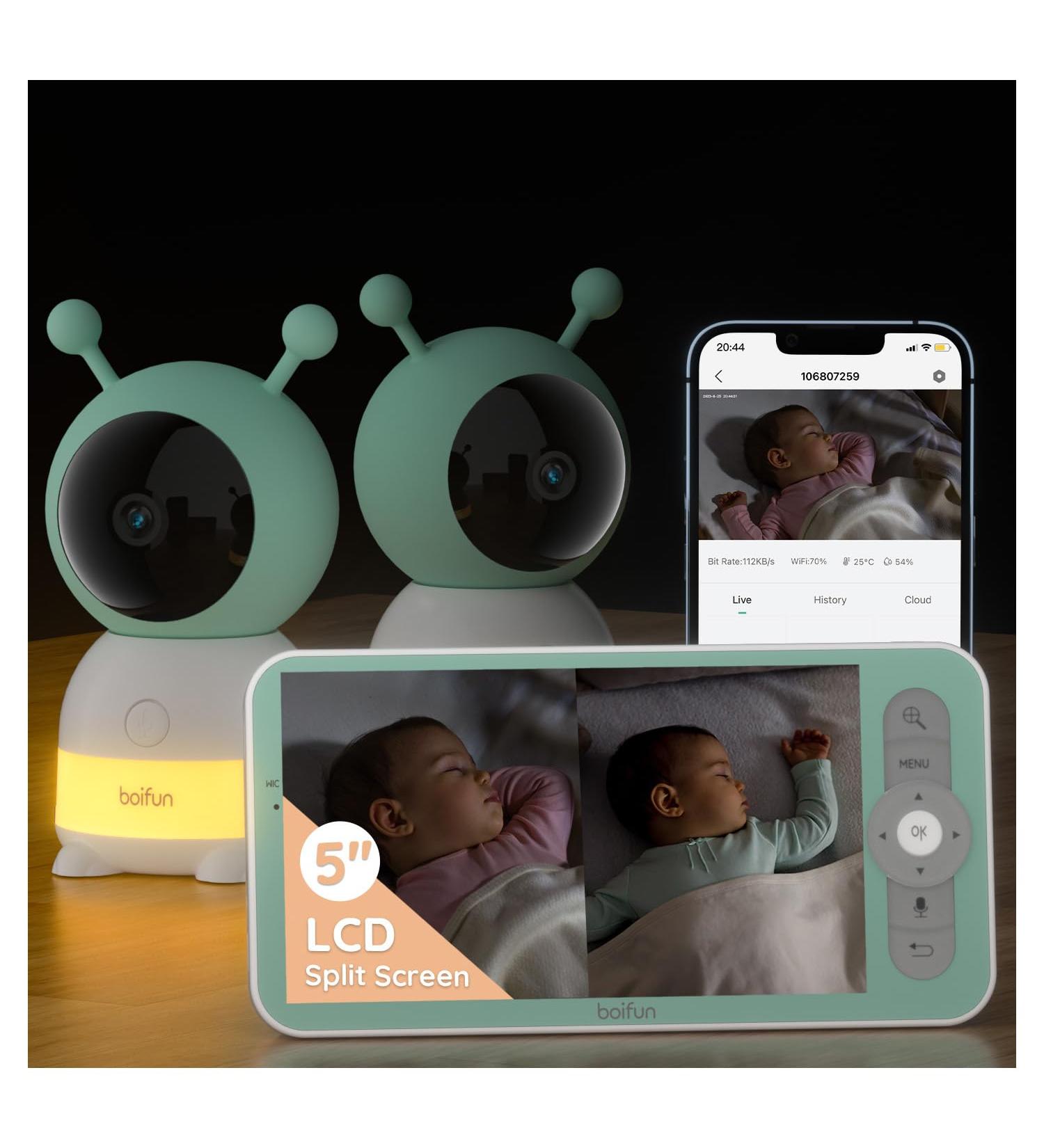 2K WiFi Baby Monitor with Two Cameras | Motion & Cry Detection | Night Vision | 2-Way Audio | Custom Alert Area | PTZ | Humidity & Temperature Sensor - Buy Online on GoSupps.com