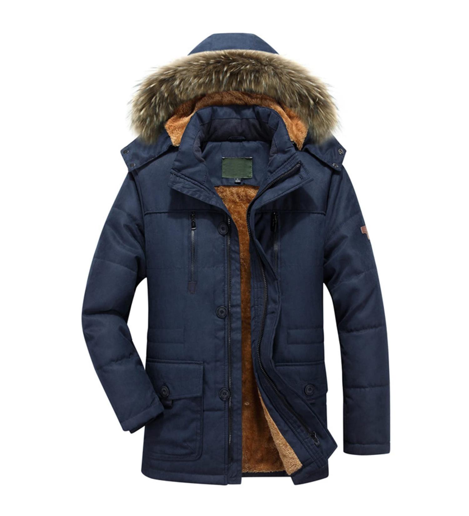 Shop Hanxiulin Men's Fleece Plush Jacket - Warm Zippered Hoodie Fluffy & Cozy Autumn Coat in Dark Blue - Buy Online on GoSupps.com