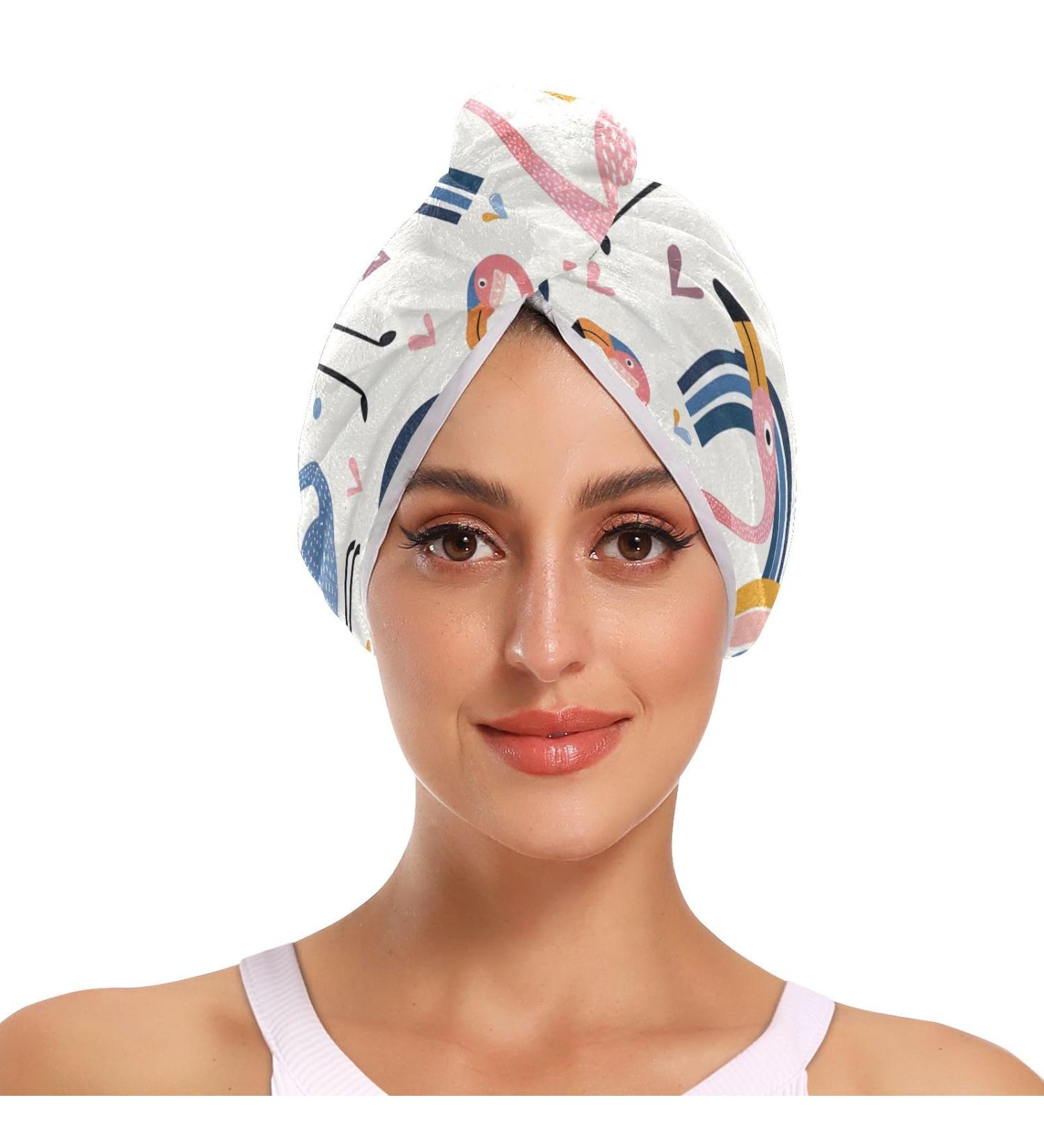 Rainbow Flamingo Heart Hair Towel 2 Pack | Super Absorbent Quick Dry Hair Turbans for Women & Girls - Ultimate Hair Drying Solution - Buy Online on GoSupps.com