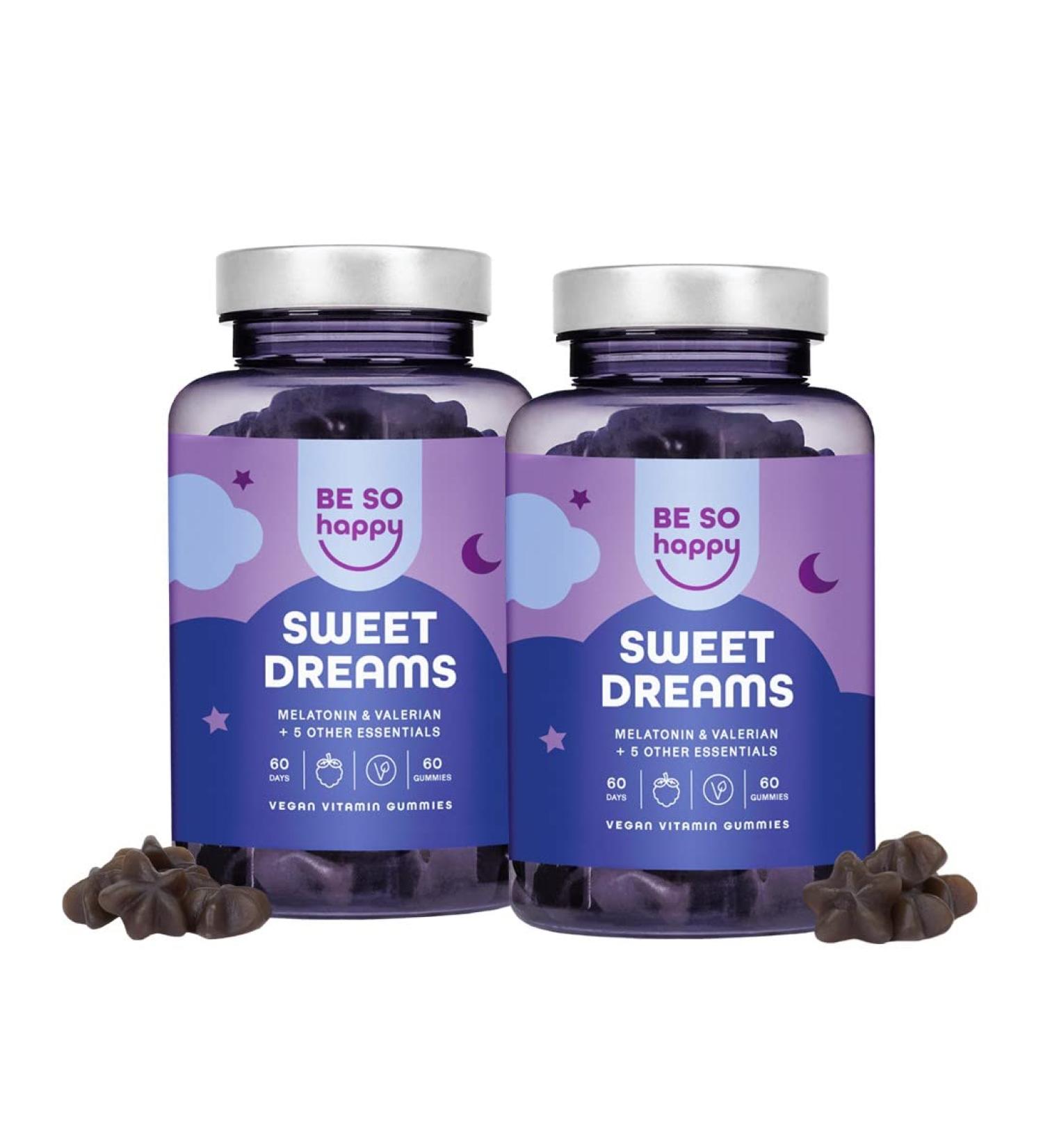 Melatonin 0.5 mg Gummies - 120 Vegan Sleep Bears with Valerian Passion Flower Chamomile & Lavender - Besohappy Double Pack - Blueberry Flavor - Buy Online on GoSupps.com