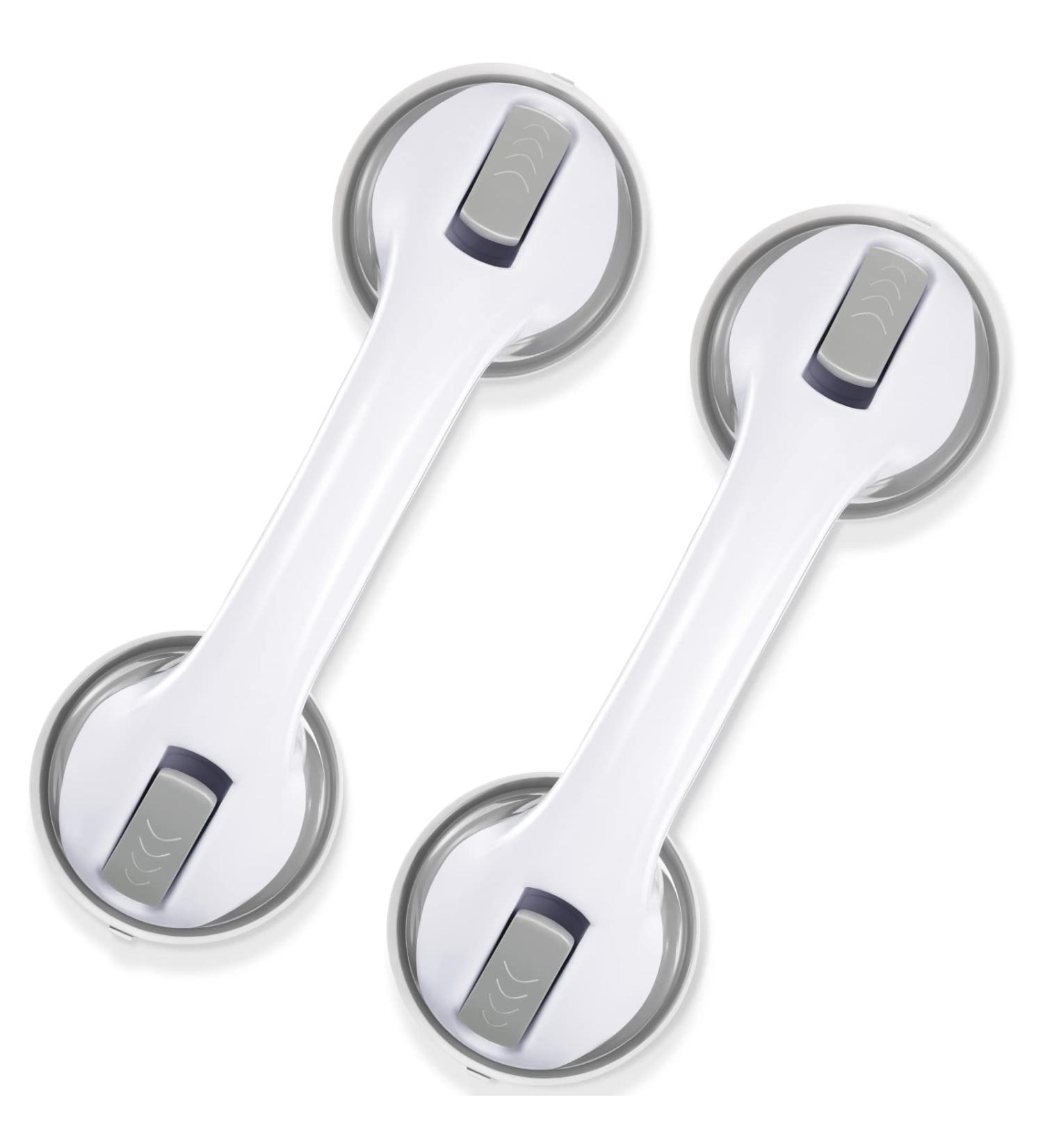 12-Inch Grab Bars for Bathtubs and Showers with Suction Cup Holders - 2 Pack Gray - Bathroom Safety Bars for Seniors, Elderly, Handicap - Shower Chair Bench Handle - Buy Online on GoSupps.com