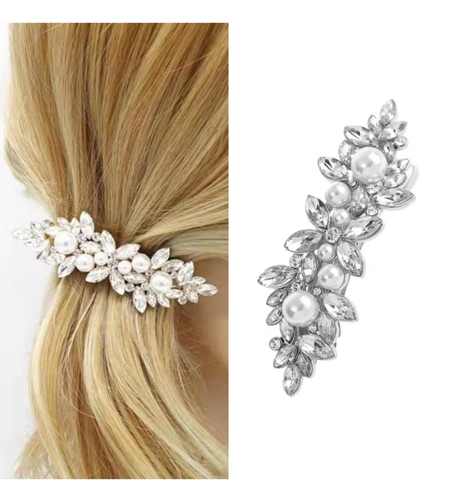 Prosy Crystal Hair Clips Vintage Pearl Hairpiece Clips Rhinestone Hair Barrette Crystal Decorative Hair Accessories for Women and Girls (Silver) - Buy Online on GoSupps.com