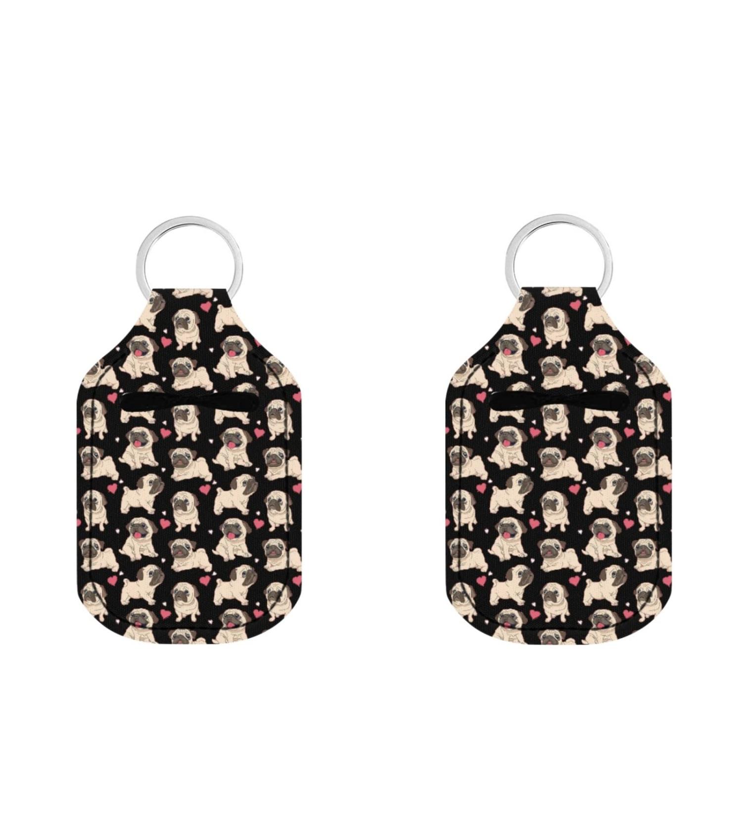 Dreaweet Fashion Hand Sanitizer Holder Keychains Set - Portable Mini Travel Bottle Sleeve Pouch for Women & Girls - Pug Cartoon Design (Set of 2) - Buy Online on GoSupps.com