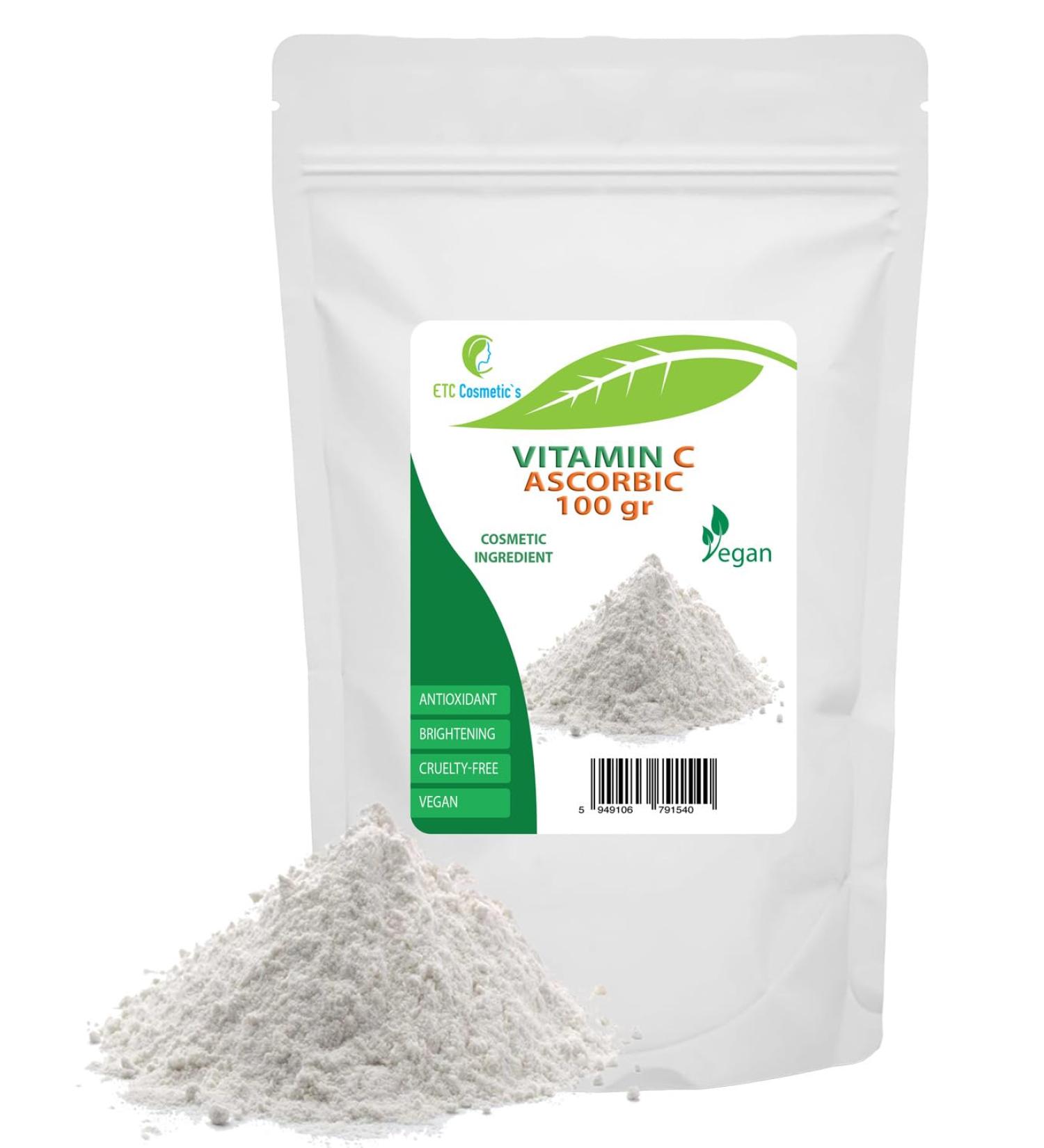 ETC Cosmetic s Vitamin C (ascorbic acid) - 100 g - Use in lotions toners creams serums masks anti-aging products etc.