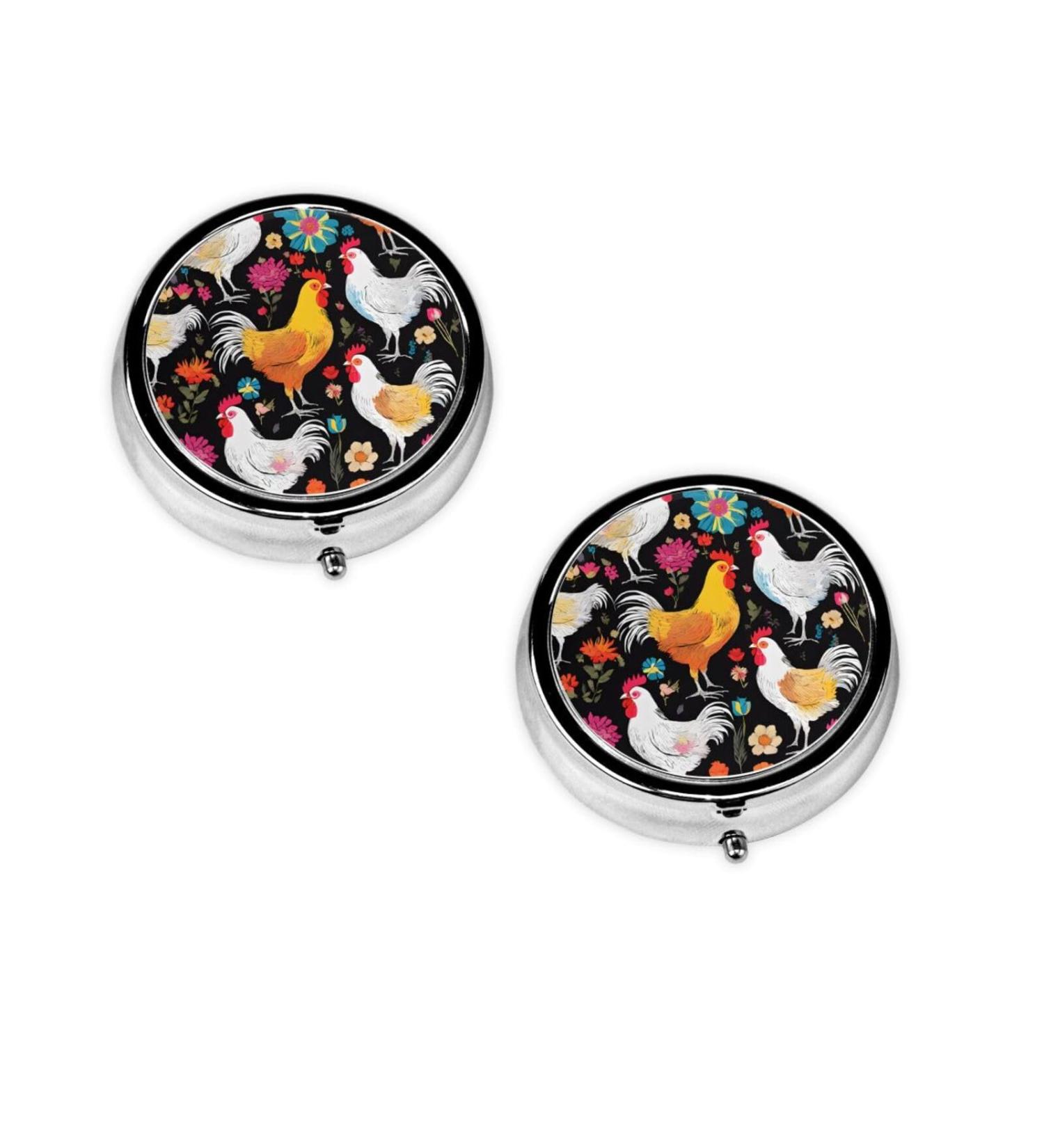 Cute Rooster Chickens Pill Box | 3 Compartment Mini Travel Organizer | Decorative Pocket Purse Medicine Holder - Buy Online on GoSupps.com