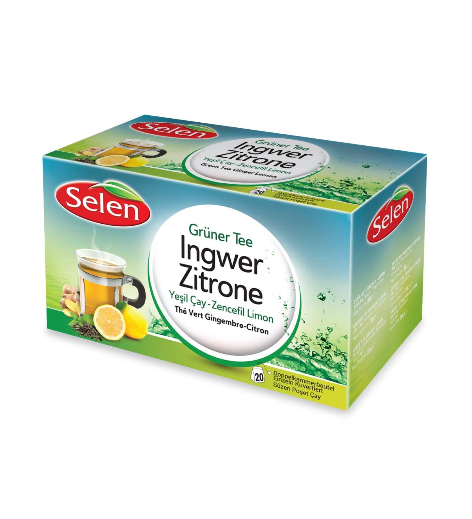 Selenium Green Tea Ginger-Lemon 20 Tea Bags Ginger 20 Pieces (1 Pack)