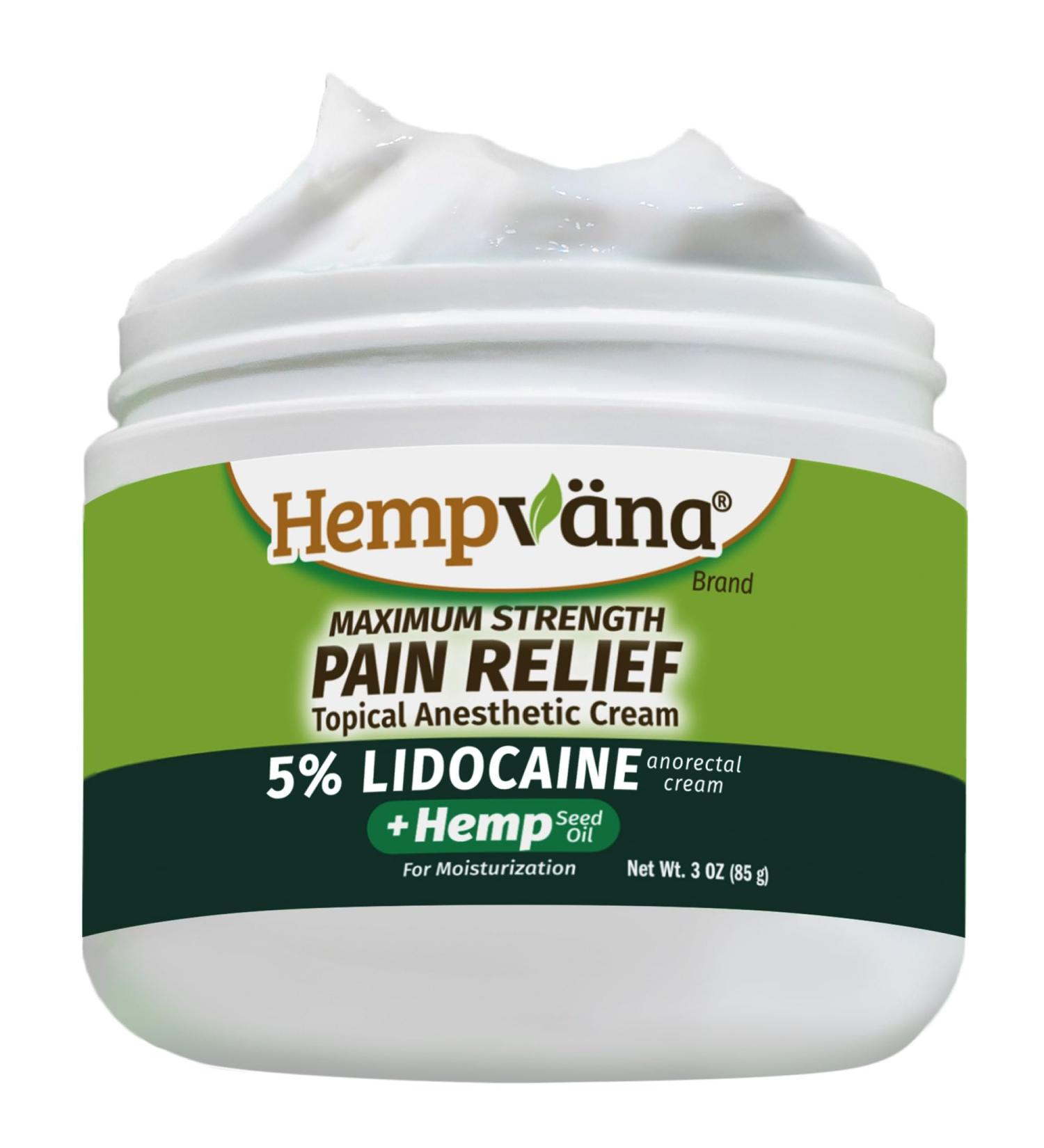 Hempvana Lidocaine 5% Relief Cream - Numbs Irritated Nerves Fast Anorectal Relief Hemp Seed Oil Non-Greasy 4-oz Jar - AS-SEEN-ON-TV - Buy Online on GoSupps.com