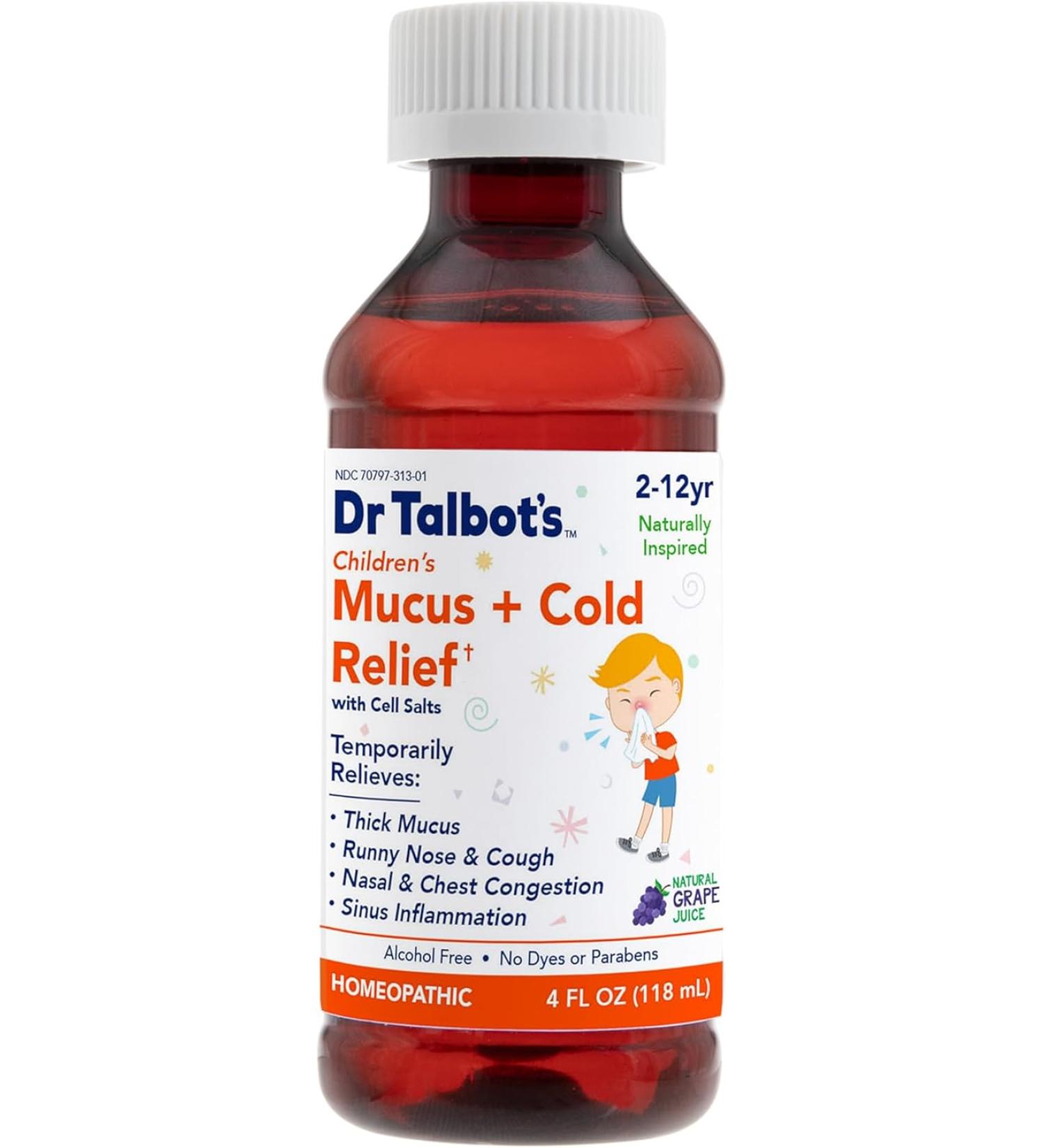 Dr. Talbot's Mucus + Cold Relief Liquid Medicine for Children - Natural Grape Juice Flavor - 4 Fl Oz - Buy Online on GoSupps.com