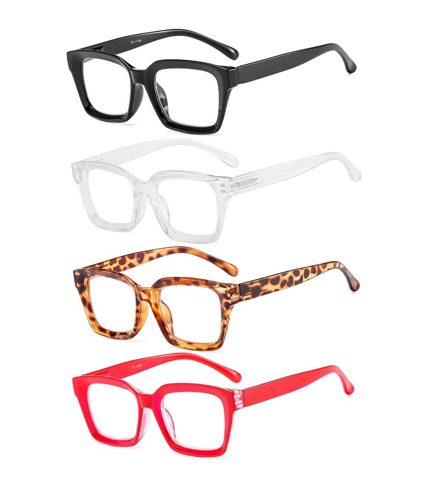Suertree 4 Pack Reading Glasses for Women & Men - Oversized Square Eyewear 3.0X Magnification Colorful Frames with Spring Hinge - Ideal for Computer Use - Buy Online on GoSupps.com