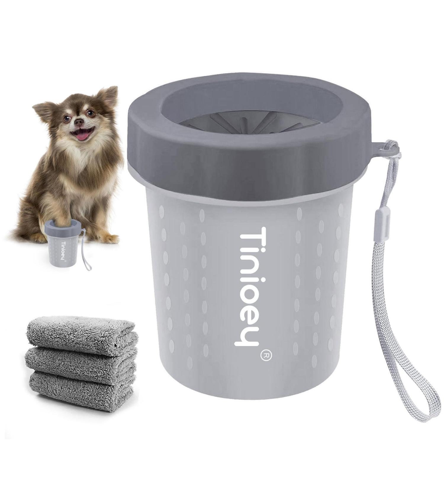 Tinioey Paw Cleaner for Dogs - Includes 3 Towels | Perfect Dog Accessories for Small Dogs | Size S Gray Dog Brush & Cleaner - Buy Online on GoSupps.com