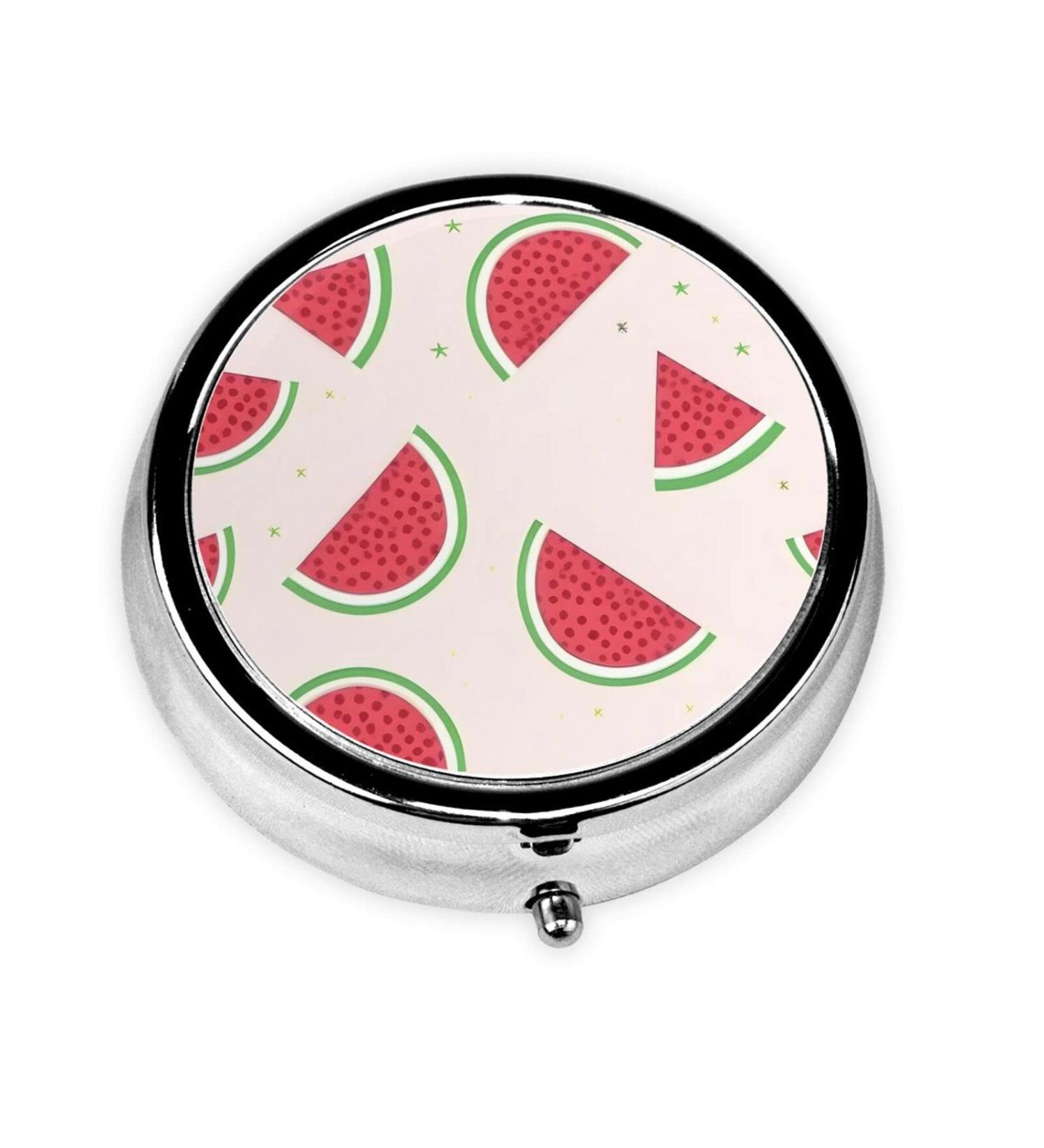 Pink Watermelon Round Pill Box | 3 Compartment Portable Organizer for Travel - Buy Online on GoSupps.com