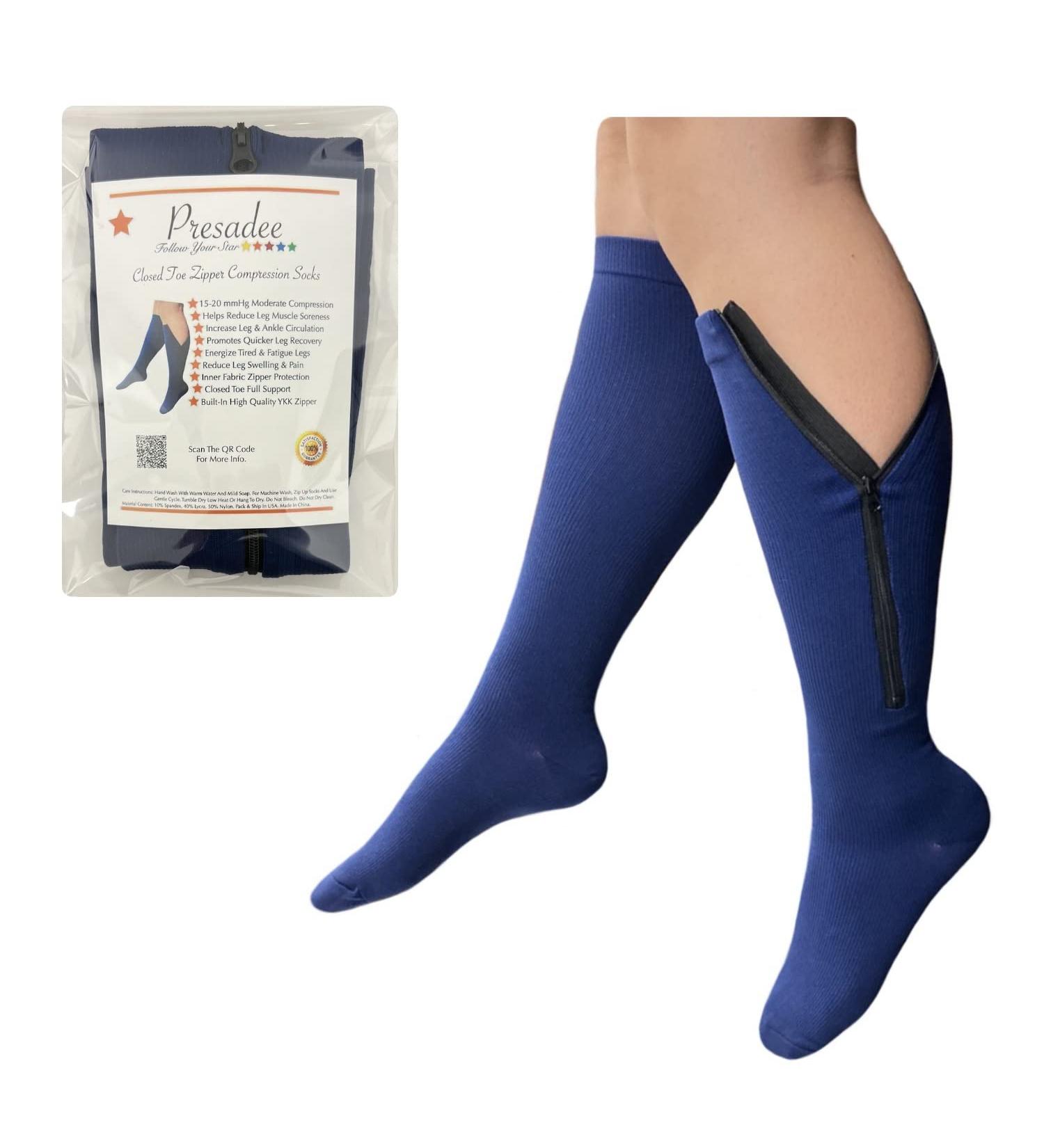 Closed Toe 15-20 mmHg Moderate Compression Navy Socks with YKK Zipper - Ideal for Comfort & Support - Buy Online on GoSupps.com