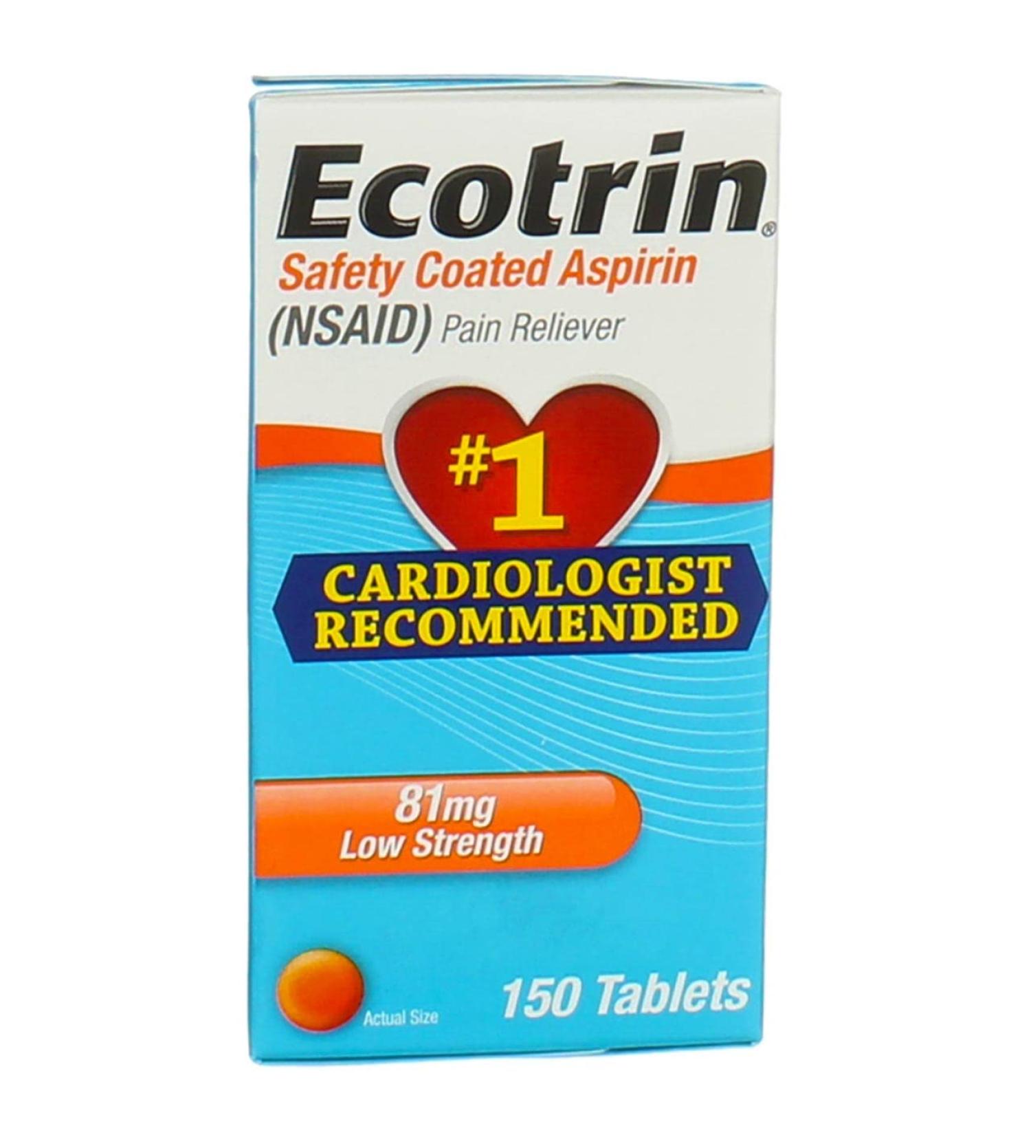 Ecotrin Low Strength Safety Coated Aspirin 81mg - 150 Tablets (4 Pack) | Buy NSAID Online | International Shipping Available - Buy Online on GoSupps.com