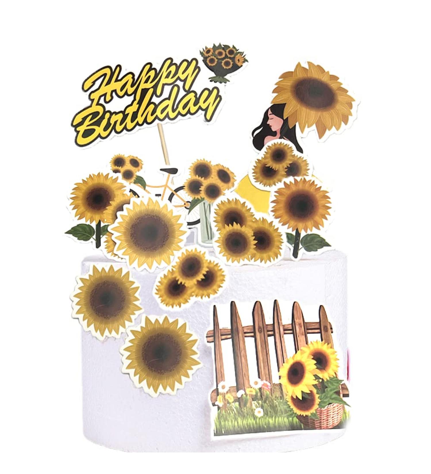Sunflower Cake Decoration Flower Cake Toppers Picks Summer Happy Birthday Party Supplies for Birthday Cake Decorating Tools(Set of 7) - Buy Online on GoSupps.com