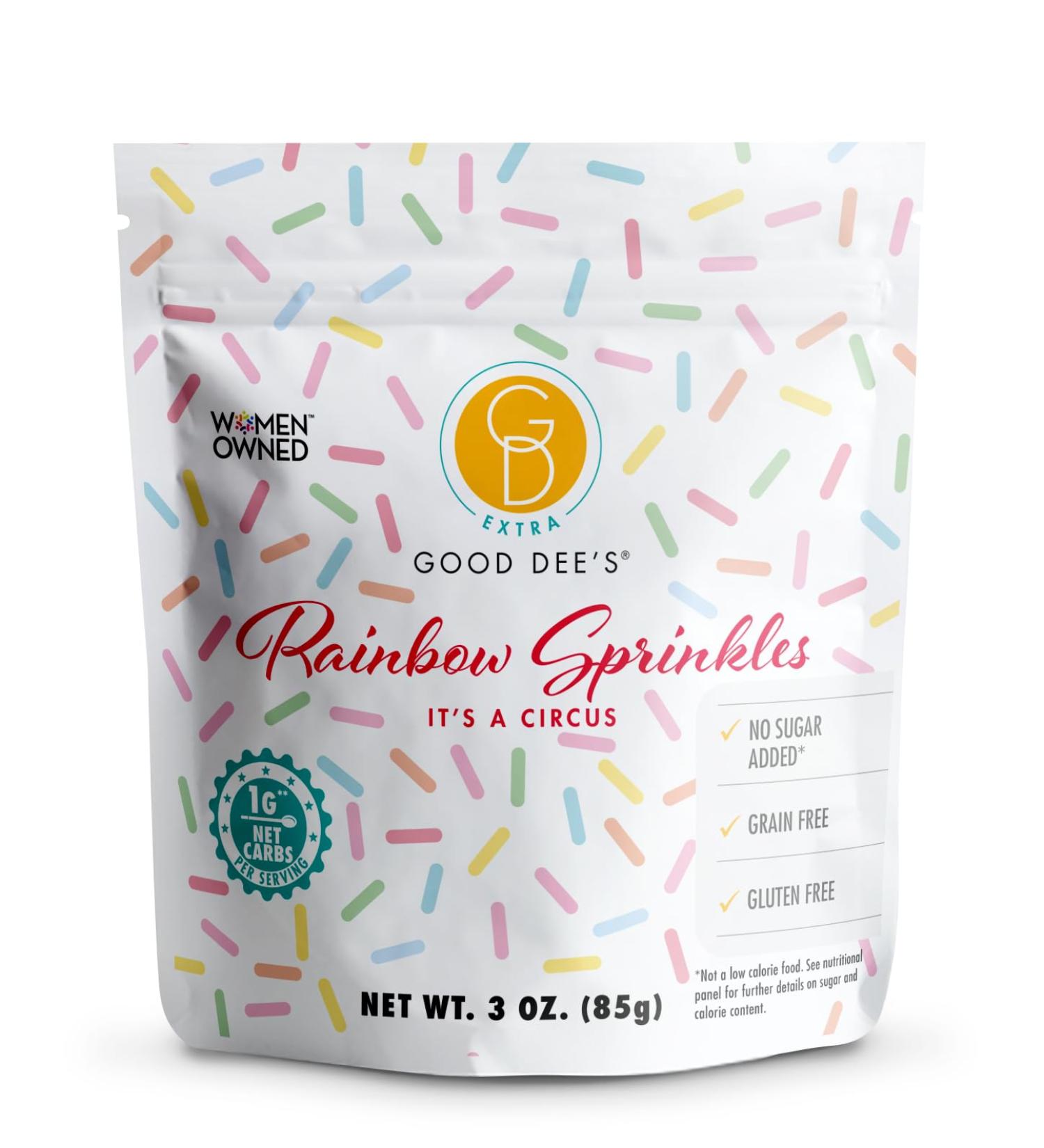 Good Dee's Sugar Free Sprinkles | Low Carb Rainbow Sprinkles | Keto Sprinkles with All Natural Coloring | | Diabetic Dye-Free Dairy-Free & Gluten-Free | (1g Net Carbs Per Serving) - Buy Online on GoSupps.com