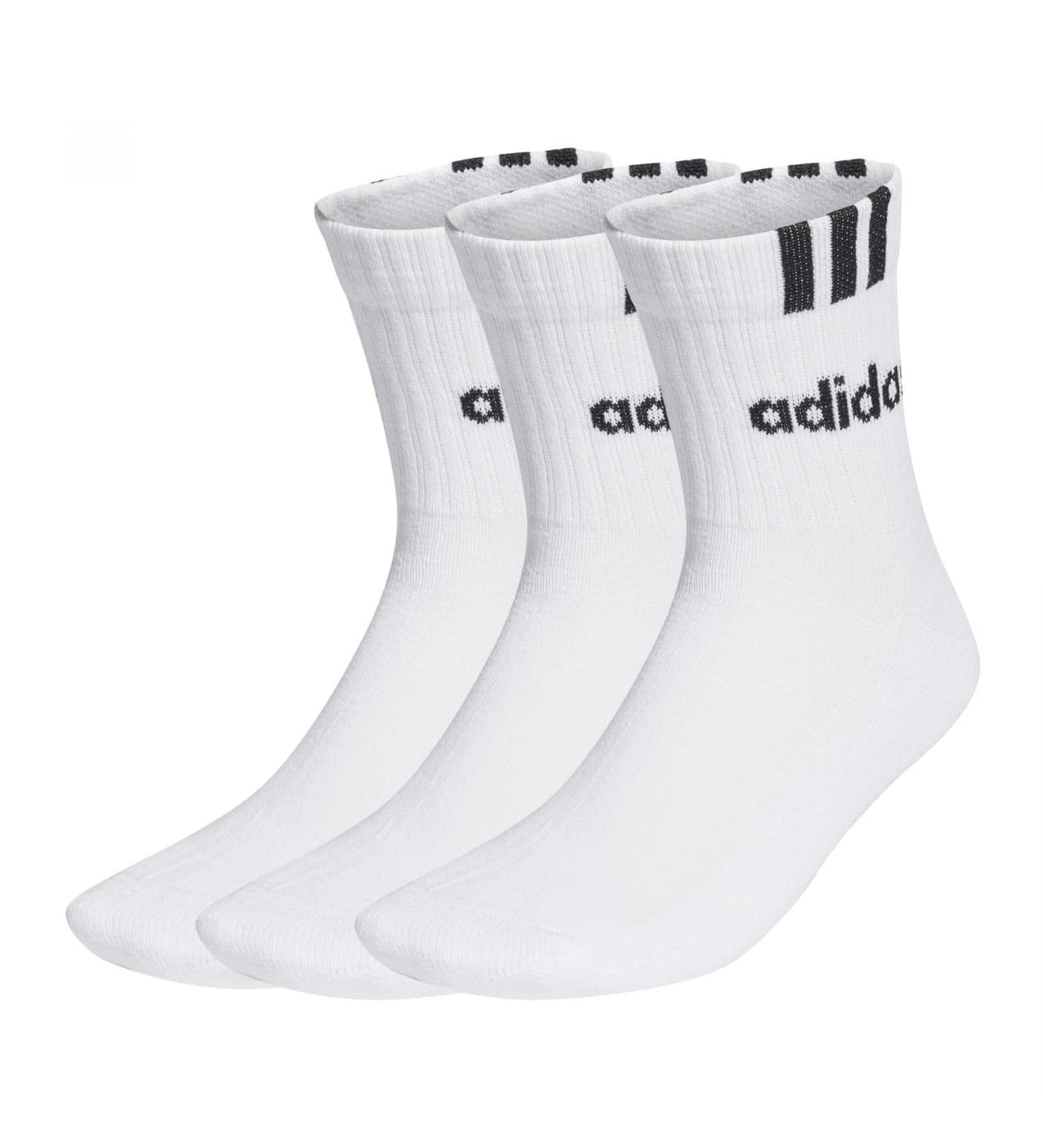 adidas Unisex 3-stripes Linear Half-crew Cushioned Socks 3 Pairs Socks XS white/black