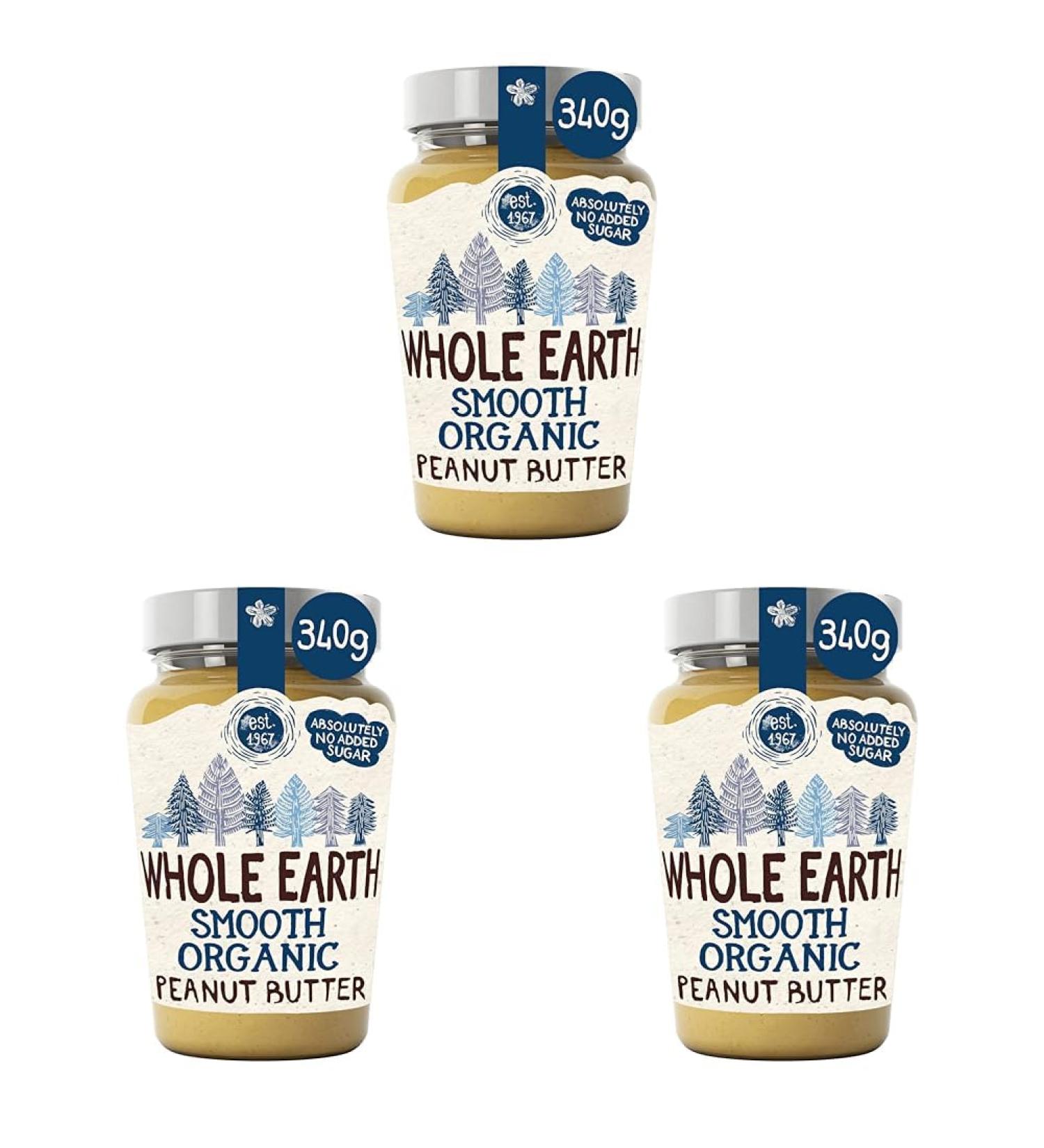 Whole Earth Smooth Organic Peanut Butter 340 g Jar Original Nut Spread Made with All Natural Ingredients No Added Sugar Gluten Free Vegetarian & Vegan Friendly (Pack of 3) 340 g (Pack of 3) - Buy Online on GoSupps.com