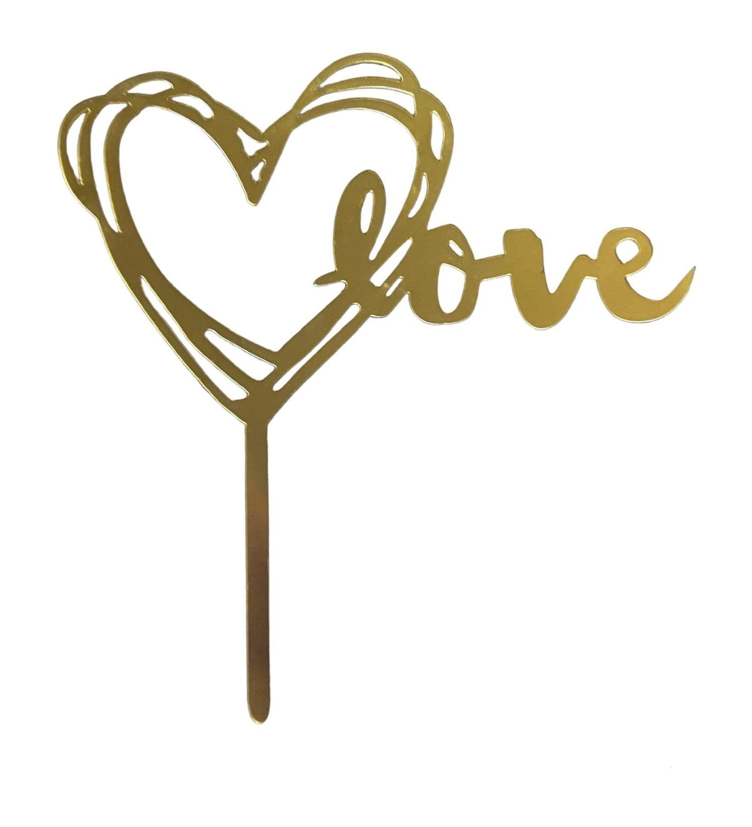 Gold Acrylic Love Cake Topper - Perfect for Celebrations of Love & Devotion