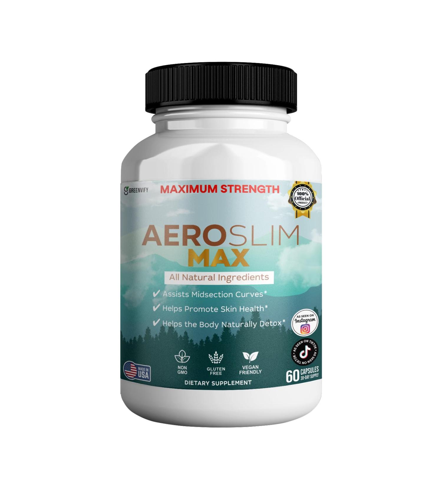 Aeroslim Max Natural Dietary Supplement 60 Capsules Maximum Strength Vegan Gluten Free Non-GMO Made in USA (1) - Buy Online on GoSupps.com