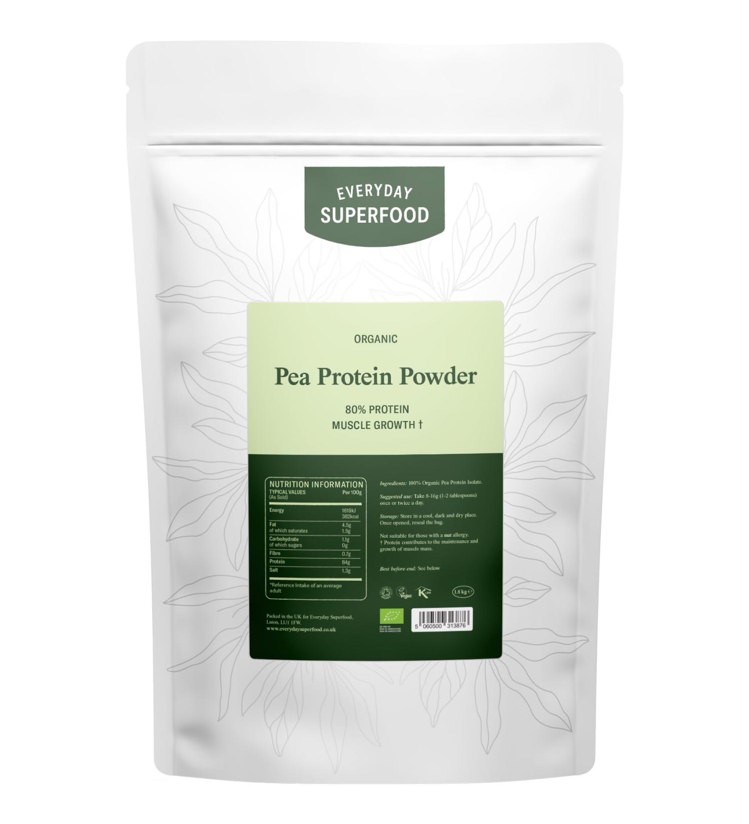 Organic Pea Protein Powder 1.8kg - 80% Protein, Vegan & Kosher - Unflavoured - Pack of 1 - Buy Online on GoSupps.com