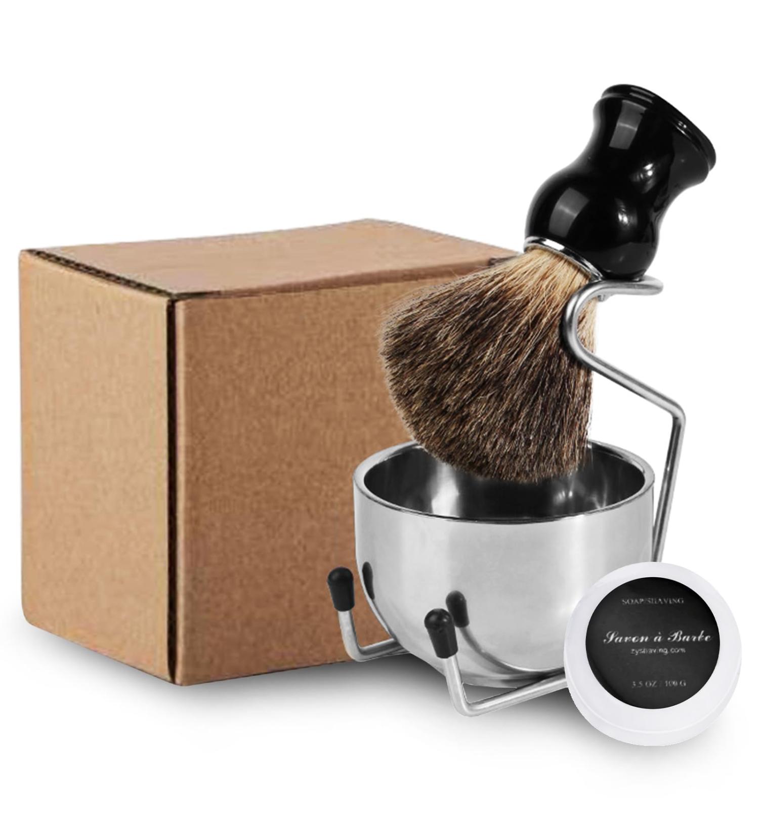 Premium Men's Wet Shaving Razor Set with Brush Holder Soap Shell & Cleaning Tools - Roof Hair Shaving Brush Gift Set for Smooth Shaves - Buy Online on GoSupps.com