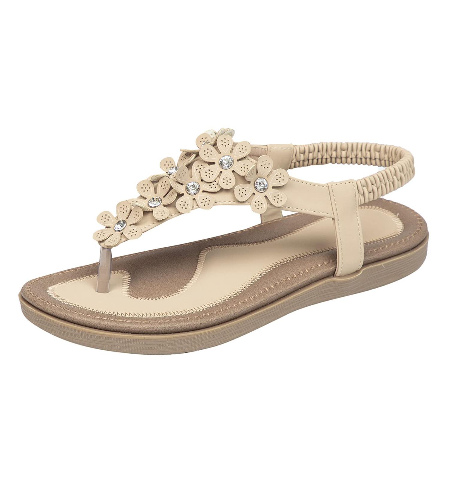 Buy XTZYGLFD Women's Bohemian Flower Pearl Sandals | Comfortable Open Toe Slip-On Roman Wedge Heel Shoes for Summer - International Shipping Available - Buy Online on GoSupps.com