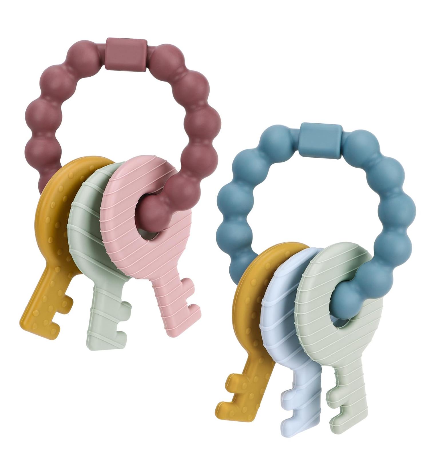 2 Pack BPA-Free Silicone Baby Teething Ring Keys | Gummy Massager for Infants 3+ Months - Buy Online on GoSupps.com