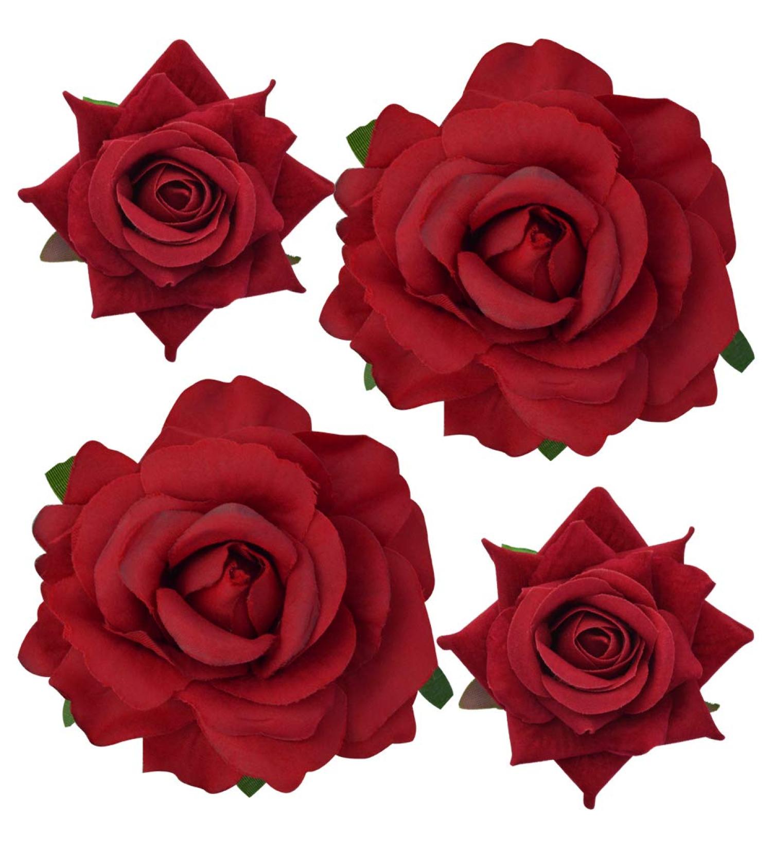 Topbuti Rose Hair Clip Set - 4 Pcs Fabric Rose Flowers in 2 Sizes for Women, Girls, Wedding, Party - Red Floral Hairpin & Brooch - Buy Online on GoSupps.com