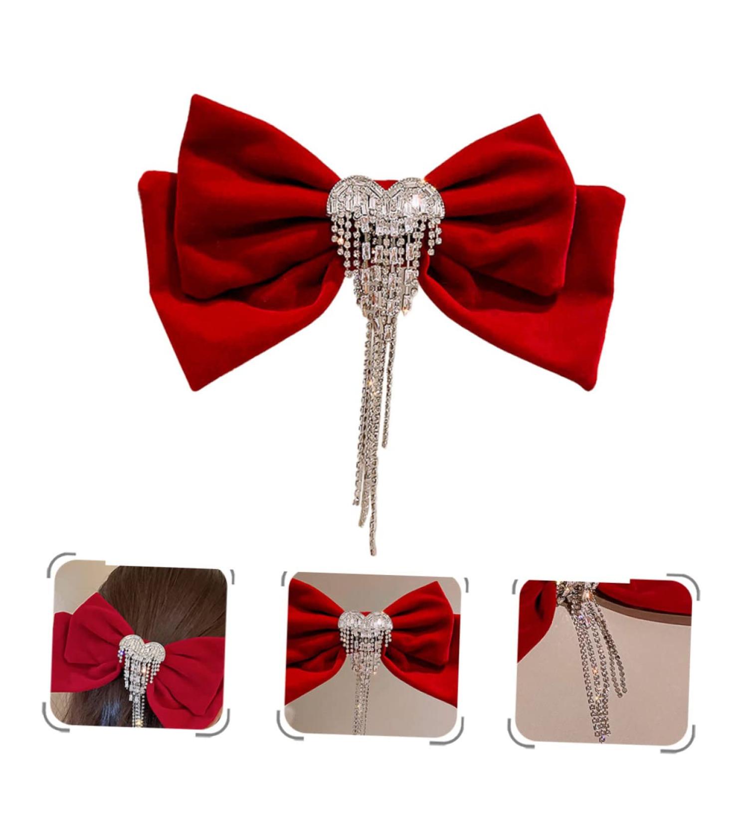 DOITOOL Bowknot Hair Clip Tassel Hair Clip Big Hair Clips Ribbon Bows Rhinestone Barrettes for Women Bowknot Headdress Silky Hair Clip Hair Clip for Girls Rhinestones Miss Red - Buy Online on GoSupps.com
