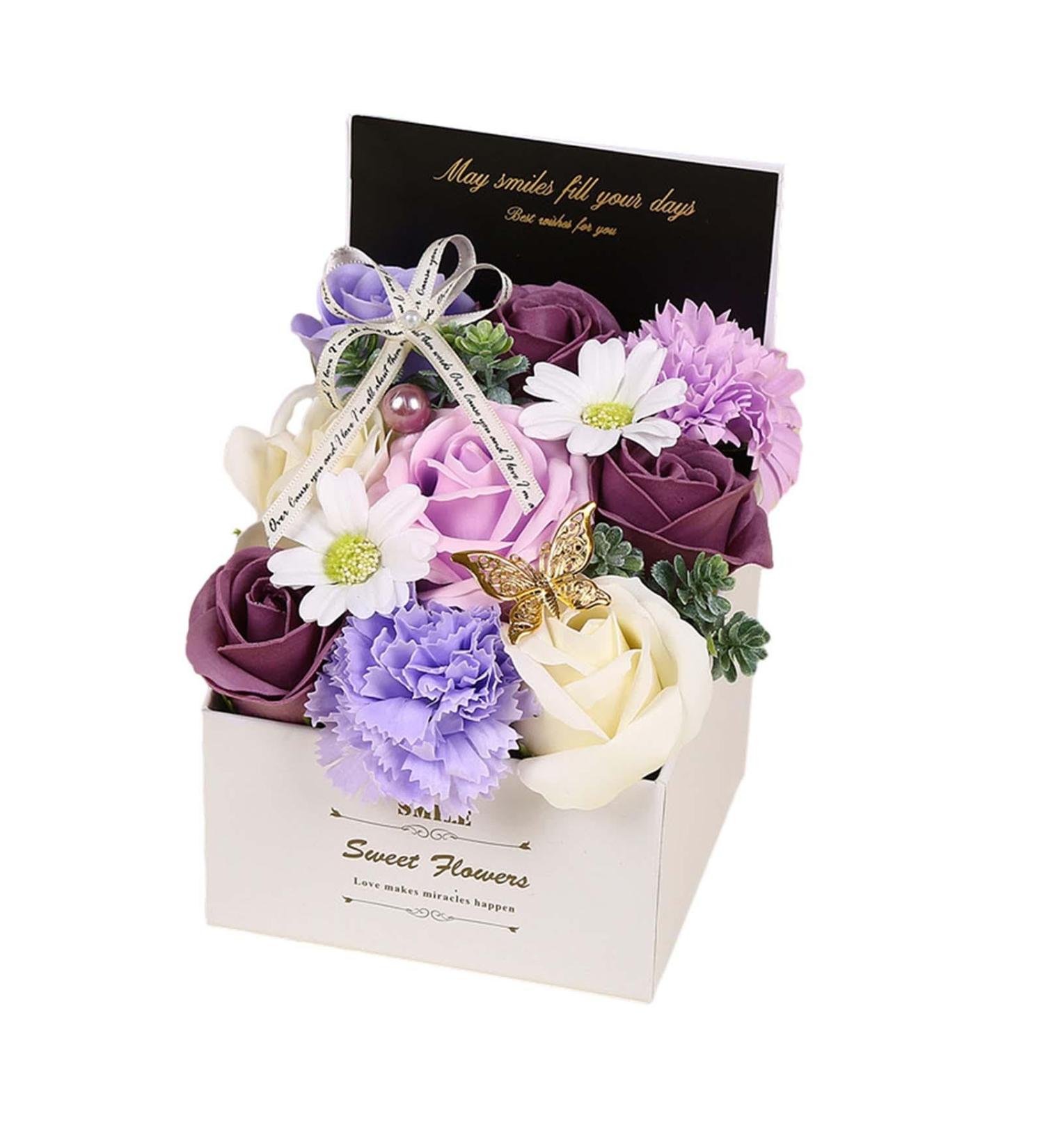 Soap Flower Gift Box - Realistic Artificial Flower Bath Soap for Valentine's Day & Thanksgiving | Purple 12cm x 12cm x 18cm - Buy Online on GoSupps.com