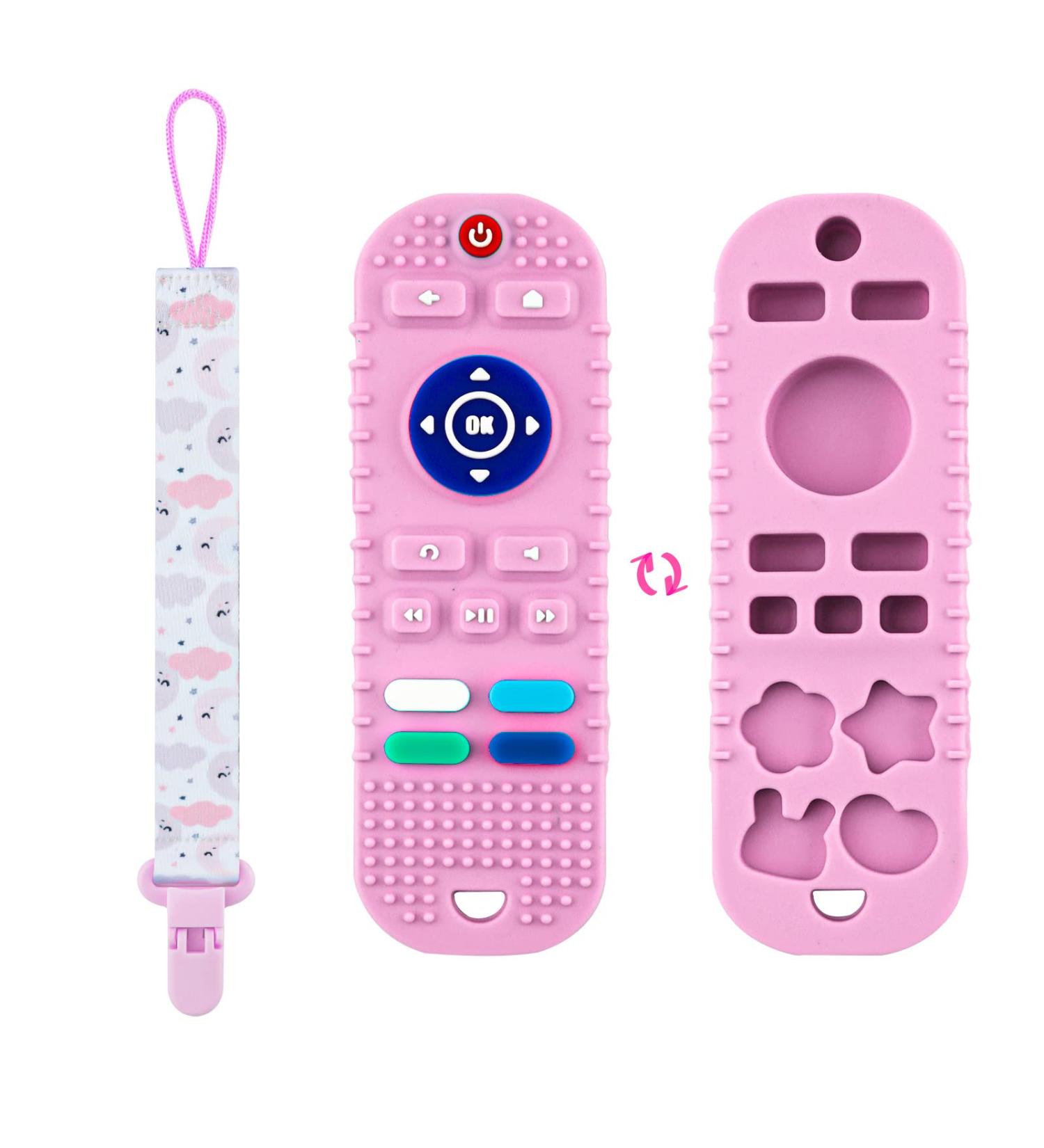 Soothing Silicone Baby Teething Toy with Pacifier Clip - Pink | Molar Toy for Babies 3-18 Months - Buy Online on GoSupps.com