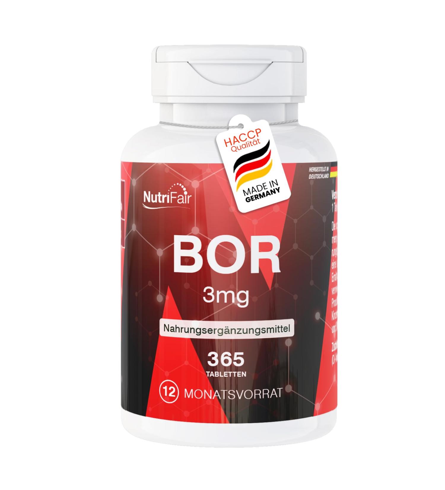 Bore 3 mg - 365 comprim s - Oligo- l ment bore - Hautement dos - 100% v g talien Fabrication allemande et test en laboratoire - NutriFair | Premium & Fair - Buy Online on GoSupps.com