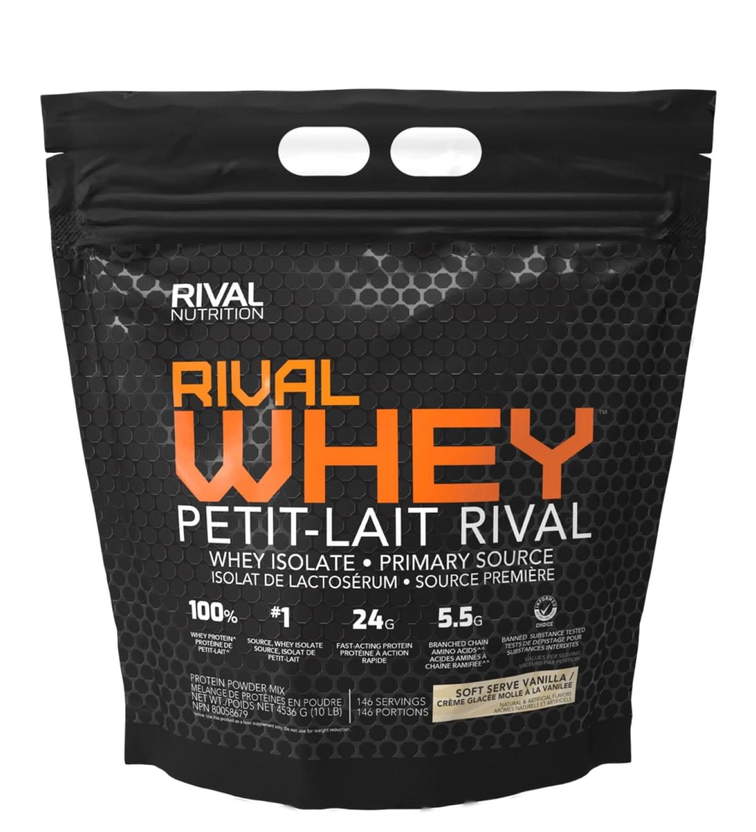 Rival Nutrition Rival Whey Protein Powder | 100% Whey Protein Isolate Sourced Protein Powder | 24g Protein 5g BCAAs Low Fat Low Sugar | 146 Servings 10LB (Soft Serve Vanilla) Vanilla 10LB - Buy Online on GoSupps.com
