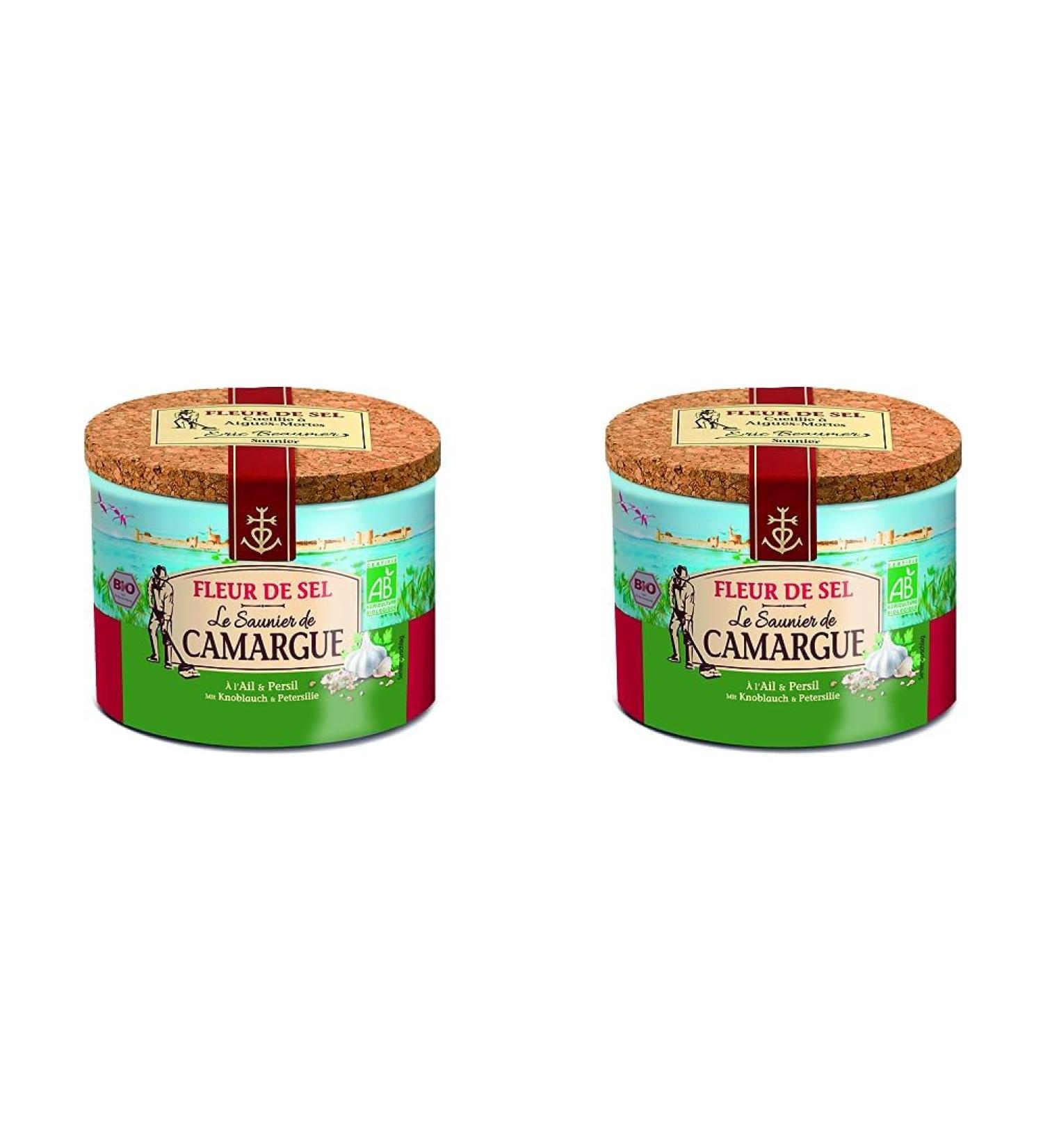 Le Saunier de Camargue Fleur de Sel Garlic Parsley 125g Can - Premium Sea Salt from France (Pack of 2) | Ideal Finishing Touch for Dishes - Buy Online on GoSupps.com