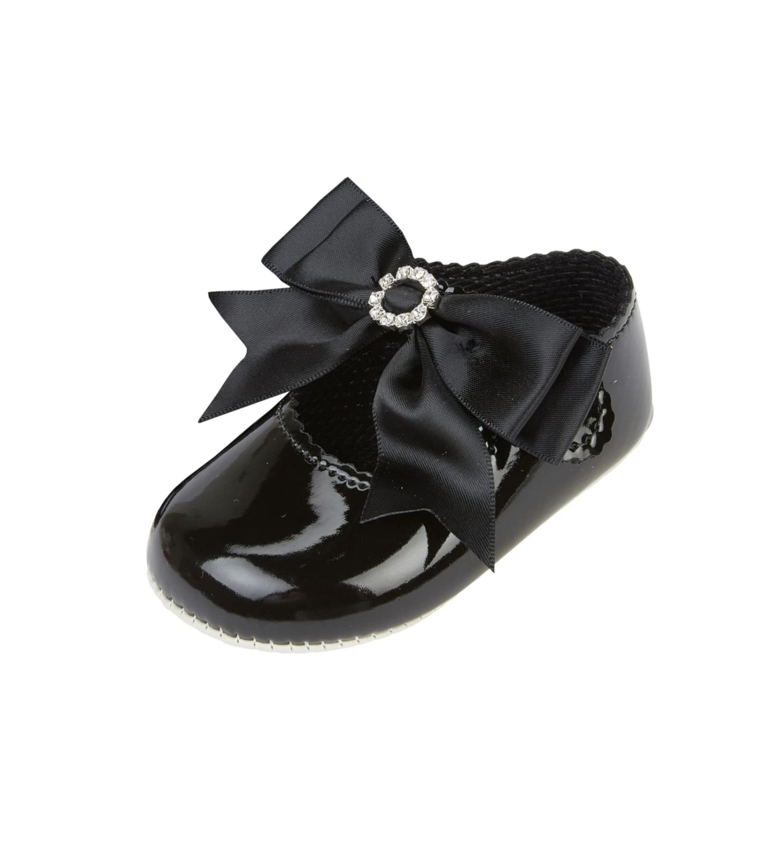 Baypods Baby Girls Soft Sole Pre Walker Shoes with Diamante Bow - 3 UK Child - Black Patent - Buy Online on GoSupps.com