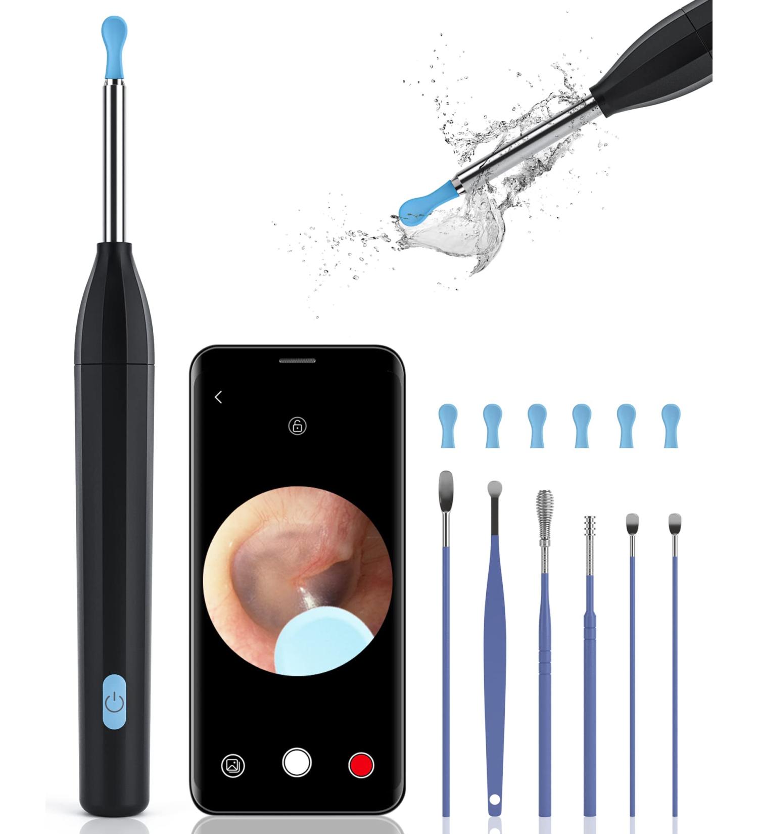 TopWigy Ear Wax Removal Tool with 1440P Camera, 6 LED Lights & 6 Spoons - Waterproof 5MP HD Ear Otoscope for iOS & Android - Black - Buy Online on GoSupps.com