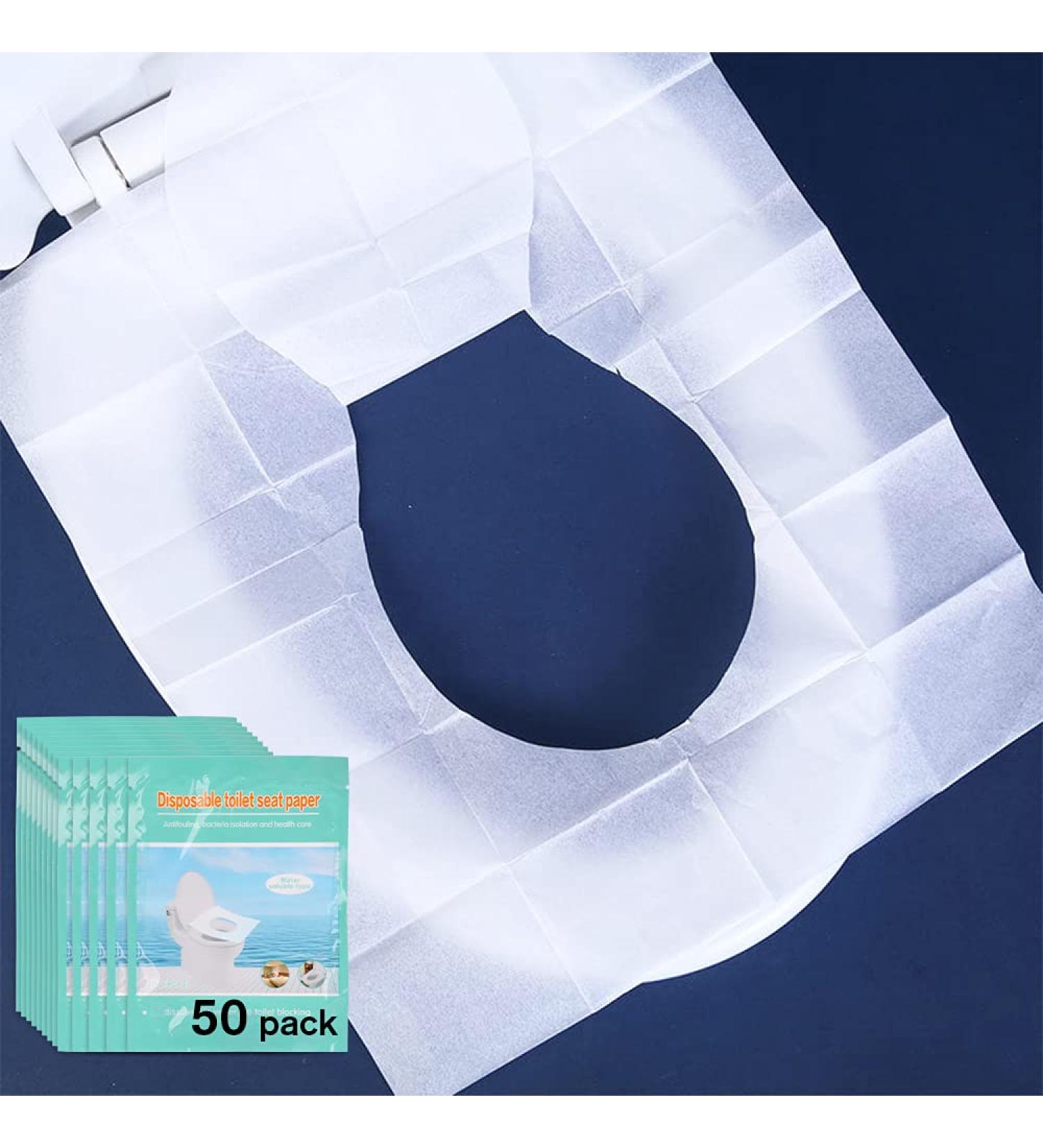 Disposable Toilet Seat Covers - 50-Pack Flushable Paper Covers for Adults & Kids - Biodegradable & Travel-Friendly - Ideal for Public Restrooms, Airplane & Camping - Buy Online on GoSupps.com