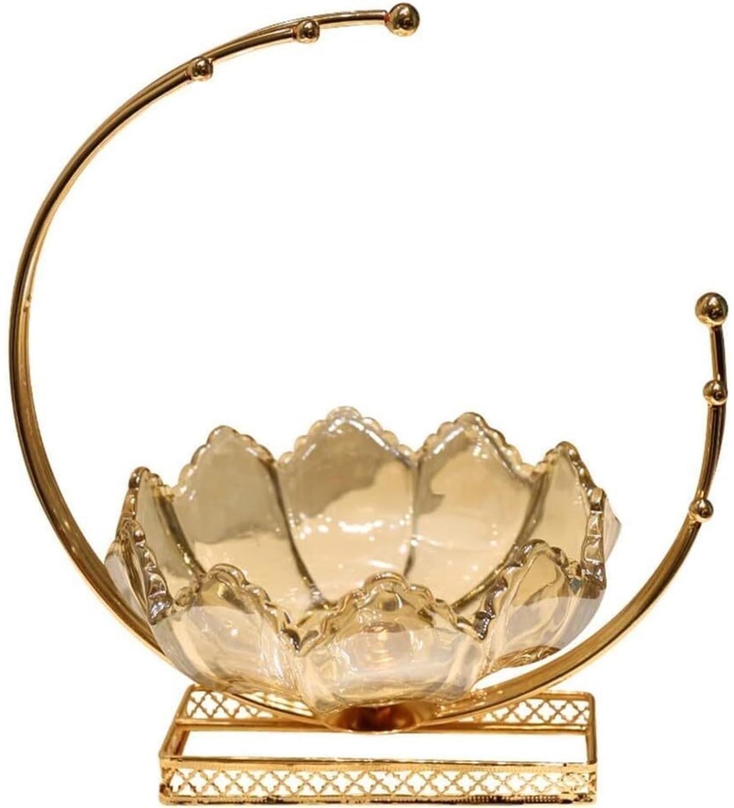 Kitchen Countertop Fruit Rack Fruit Basket Crystal Glass Elegant Fruit Basket with Alloy Holder Fruit Dessert Snacks Bowl Serving Bowl for Counter Fruit Trays for Party Onecolor - Buy Online on GoSupps.com