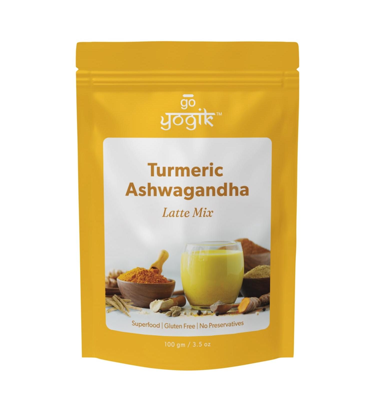 Golden Milk | Go-Yogik Turmeric Ashwagandha Latte Mix With Ceylon Cinnamon Ginger-100g (50 cups) | Vegan | No GMO Caffeine Free Lab Tested. - Buy Online on GoSupps.com